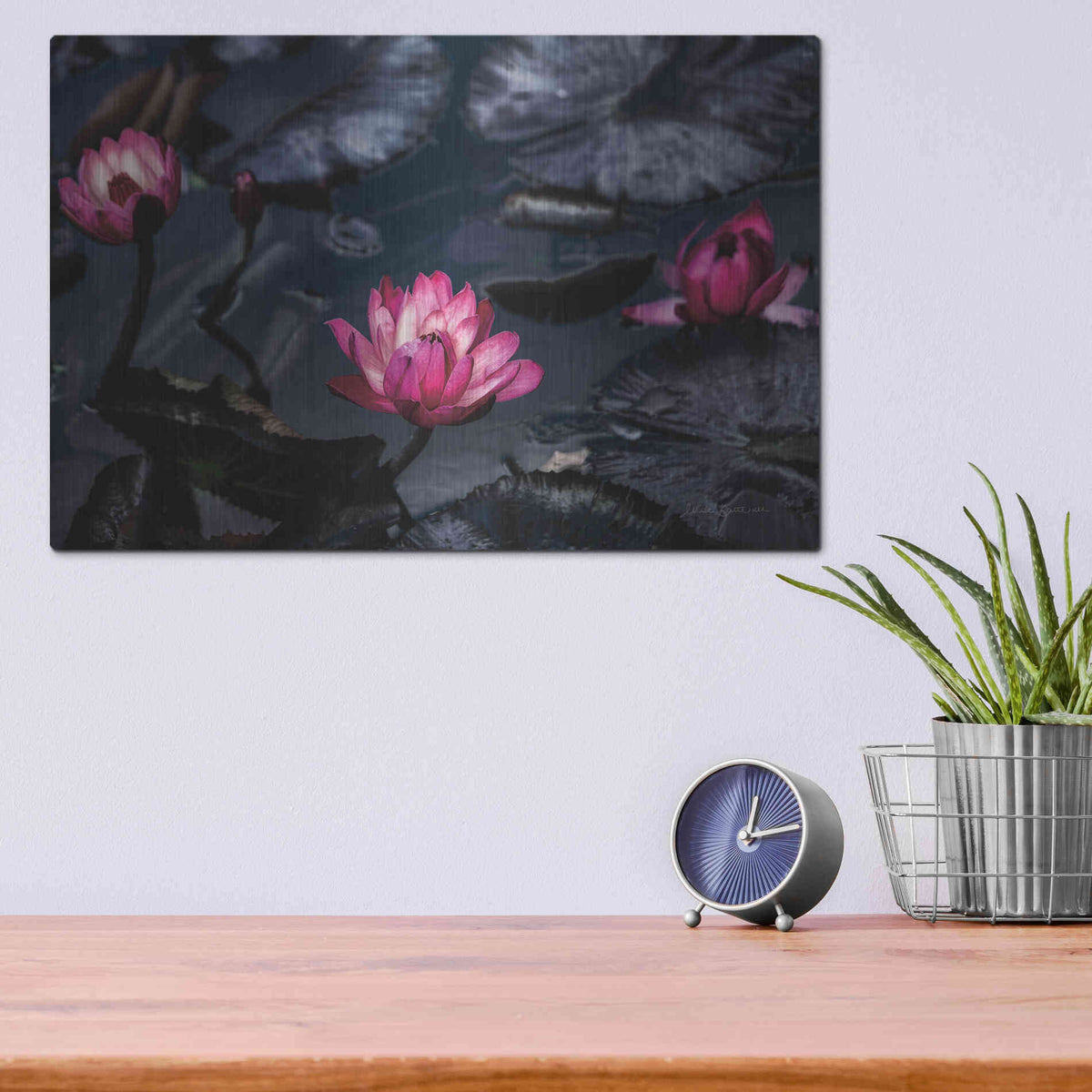 Luxe Metal Art 'Waterlilies' by Elise Catterall, Metal Wall Art,16x12