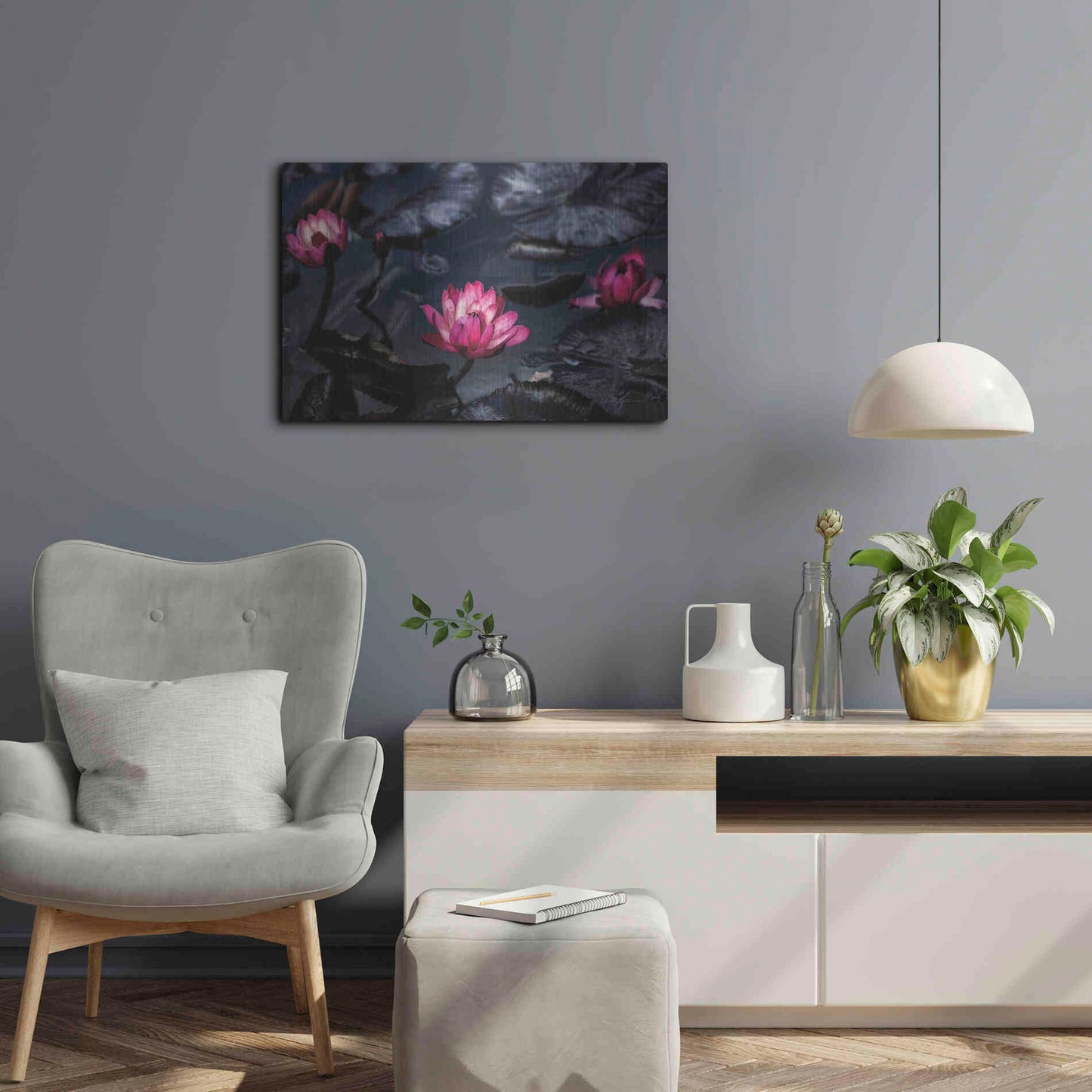 Luxe Metal Art 'Waterlilies' by Elise Catterall, Metal Wall Art,24x16
