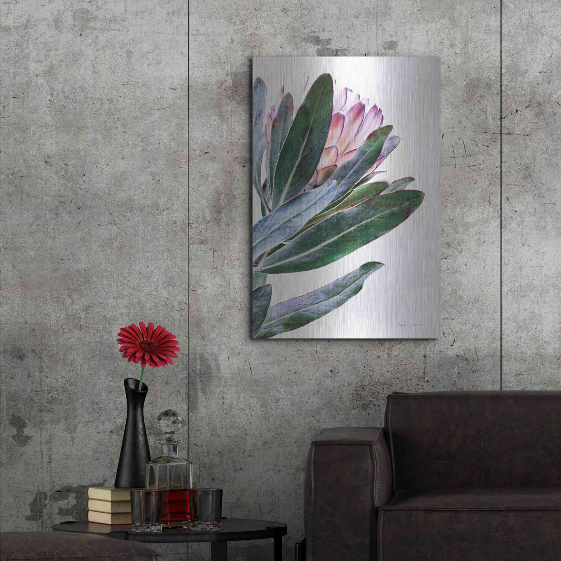 Luxe Metal Art 'Protea in Leaf' by Elise Catterall, Metal Wall Art,24x36