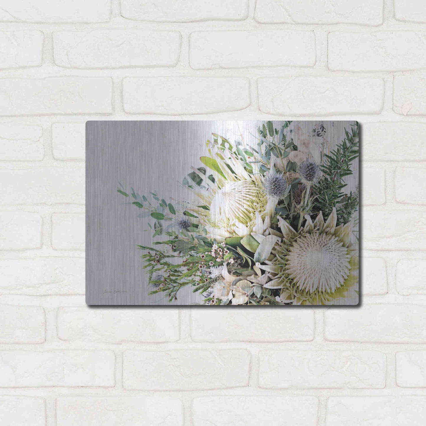 Luxe Metal Art 'Protea Bouquet I' by Elise Catterall, Metal Wall Art,16x12