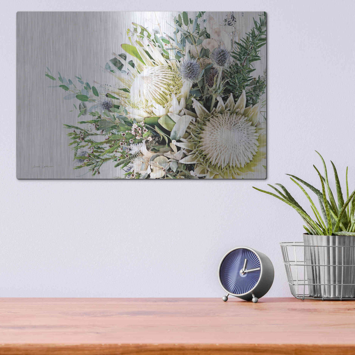 Luxe Metal Art 'Protea Bouquet I' by Elise Catterall, Metal Wall Art,16x12