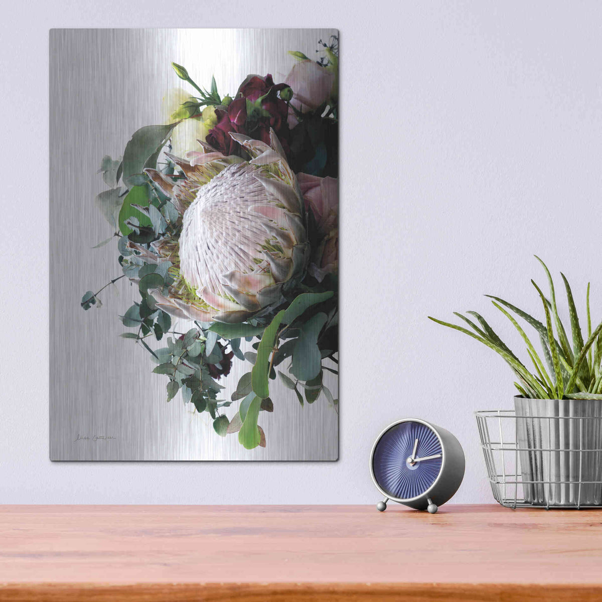 Luxe Metal Art 'Protea Bouquet II' by Elise Catterall, Metal Wall Art,12x16