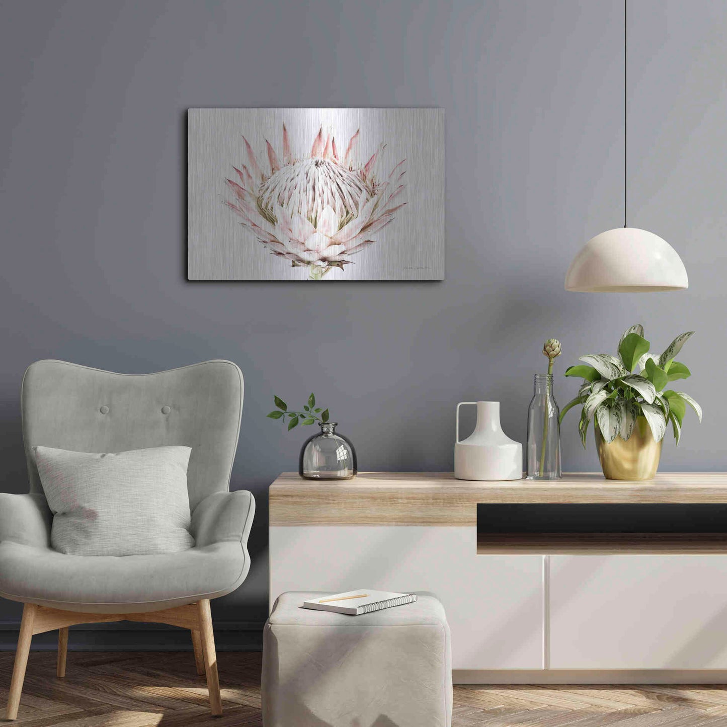 Luxe Metal Art 'Pastel Protea I' by Elise Catterall, Metal Wall Art,24x16