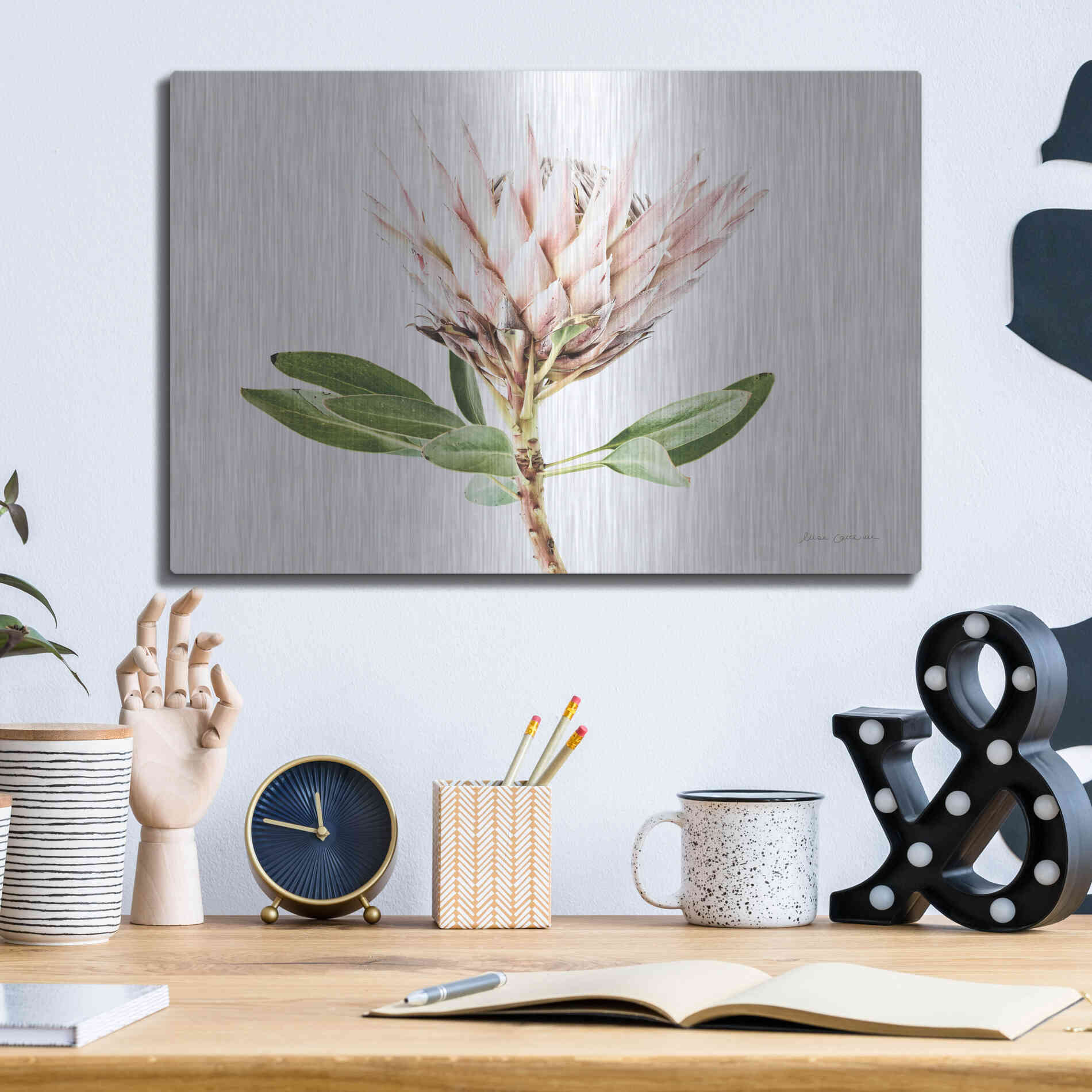 Luxe Metal Art 'Pastel Protea II' by Elise Catterall, Metal Wall Art,16x12