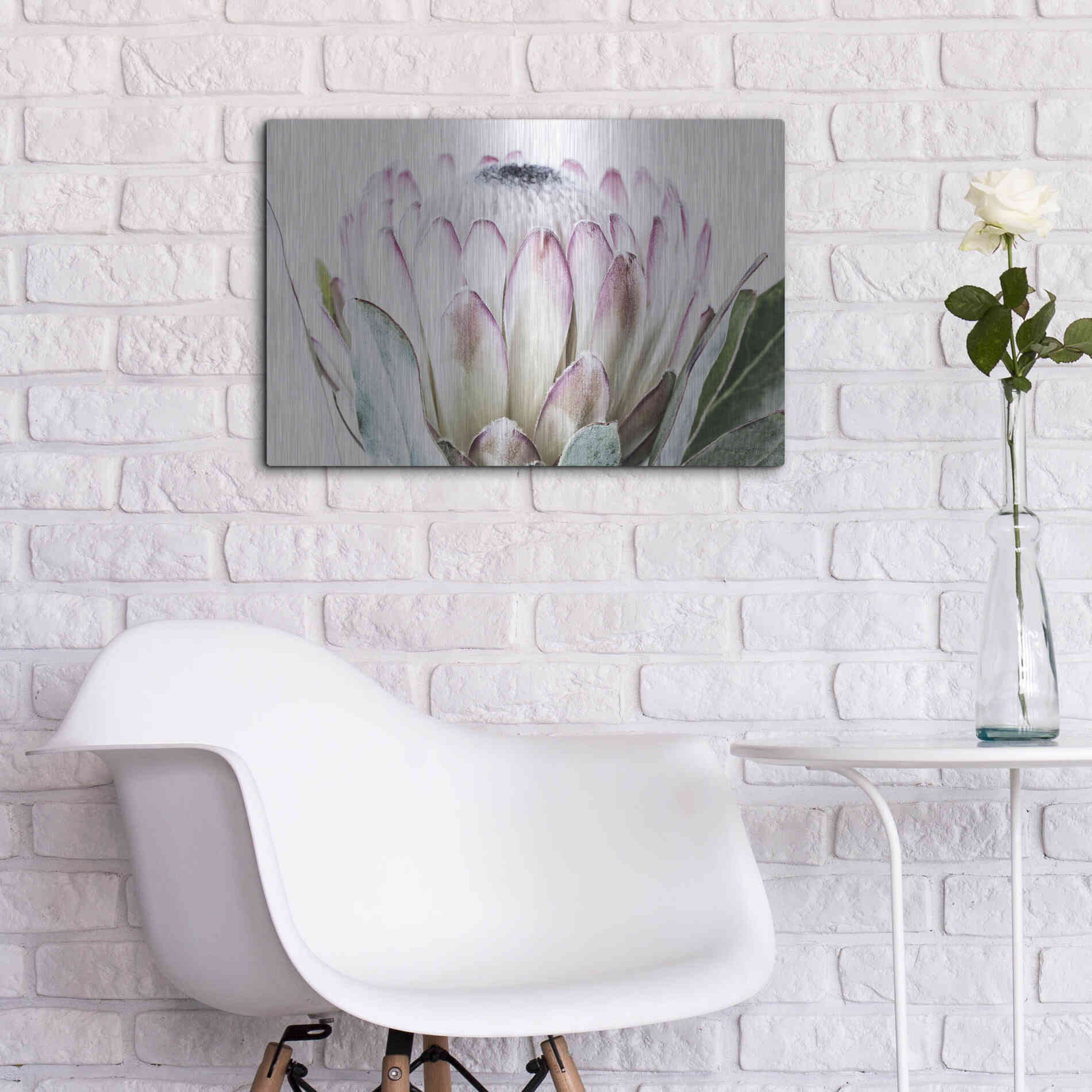 Luxe Metal Art 'Pale Protea Detail I' by Elise Catterall, Metal Wall Art,24x16