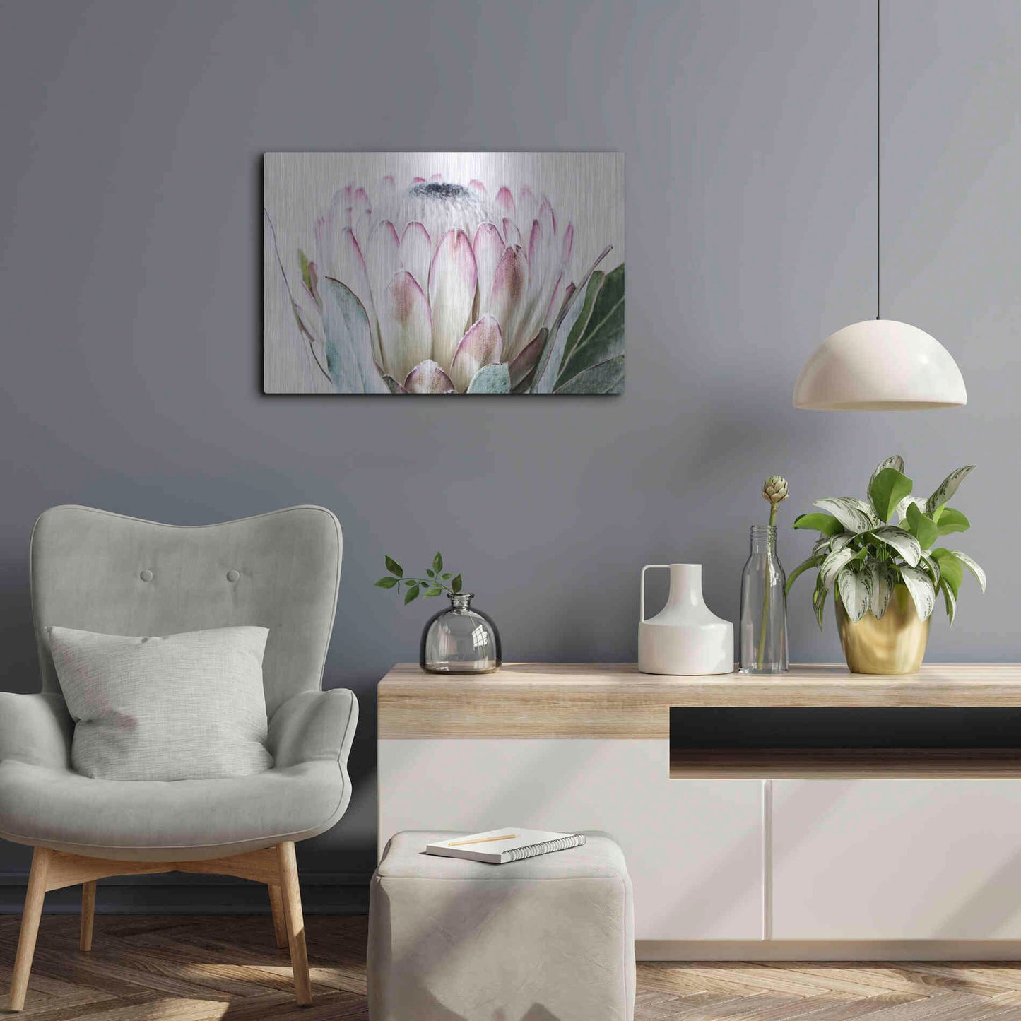 Luxe Metal Art 'Pale Protea Detail I' by Elise Catterall, Metal Wall Art,24x16