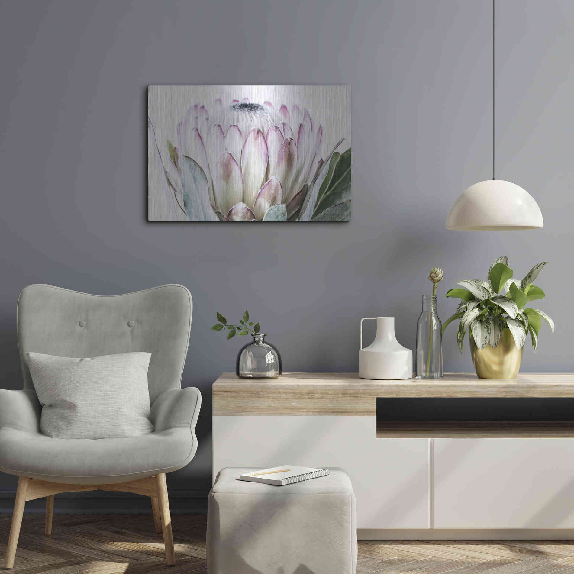 Luxe Metal Art 'Pale Protea Detail I' by Elise Catterall, Metal Wall Art,24x16