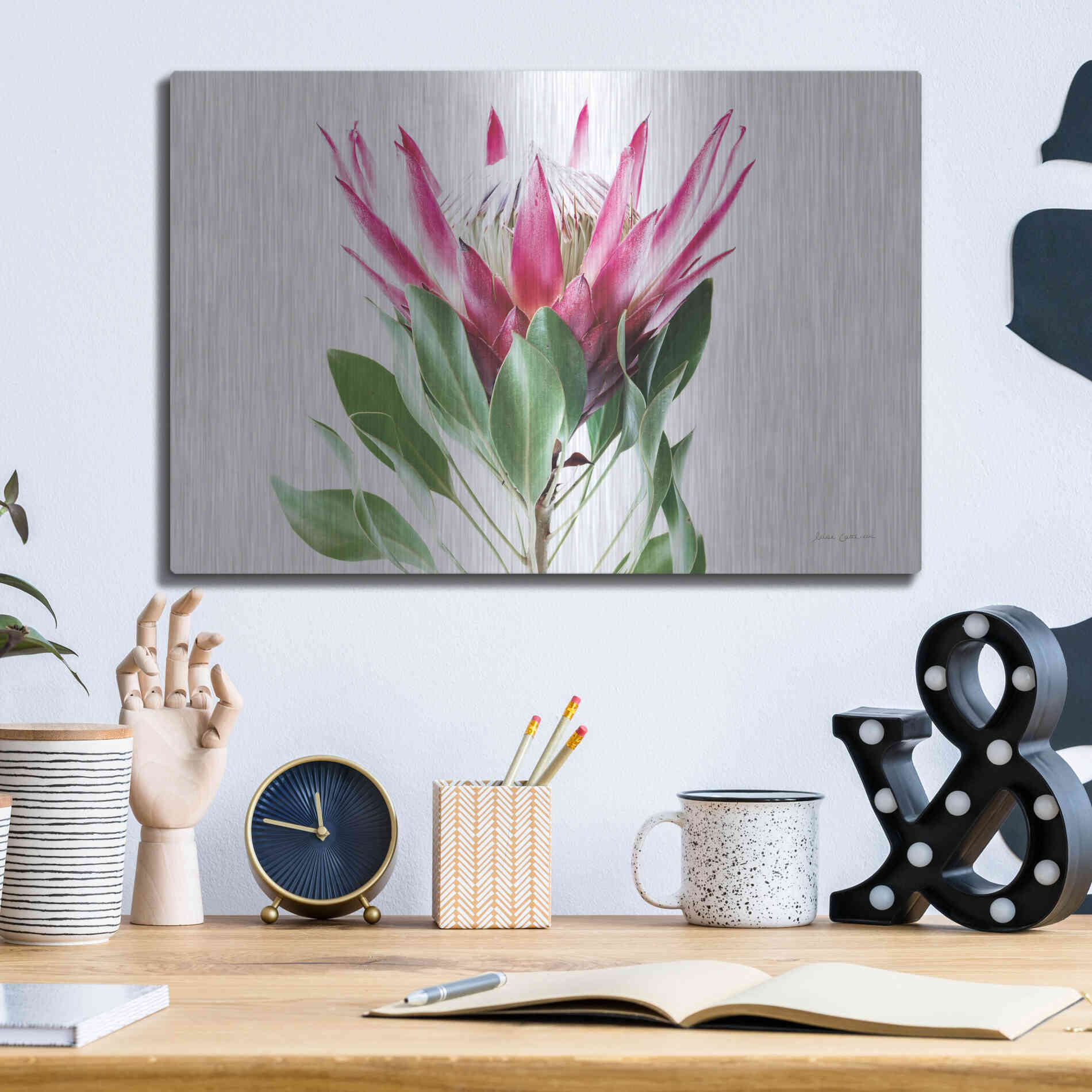 Luxe Metal Art 'Bold Protea I' by Elise Catterall, Metal Wall Art,16x12