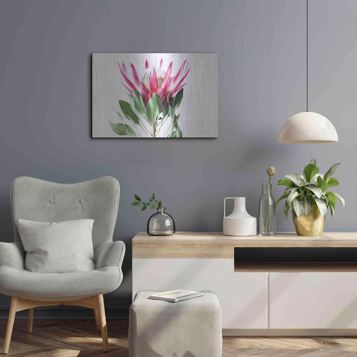 Luxe Metal Art 'Bold Protea I' by Elise Catterall, Metal Wall Art,24x16