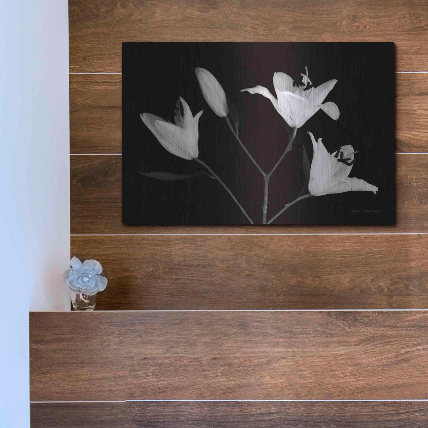 Luxe Metal Art 'Spray of Lilies' by Elise Catterall, Metal Wall Art,16x12