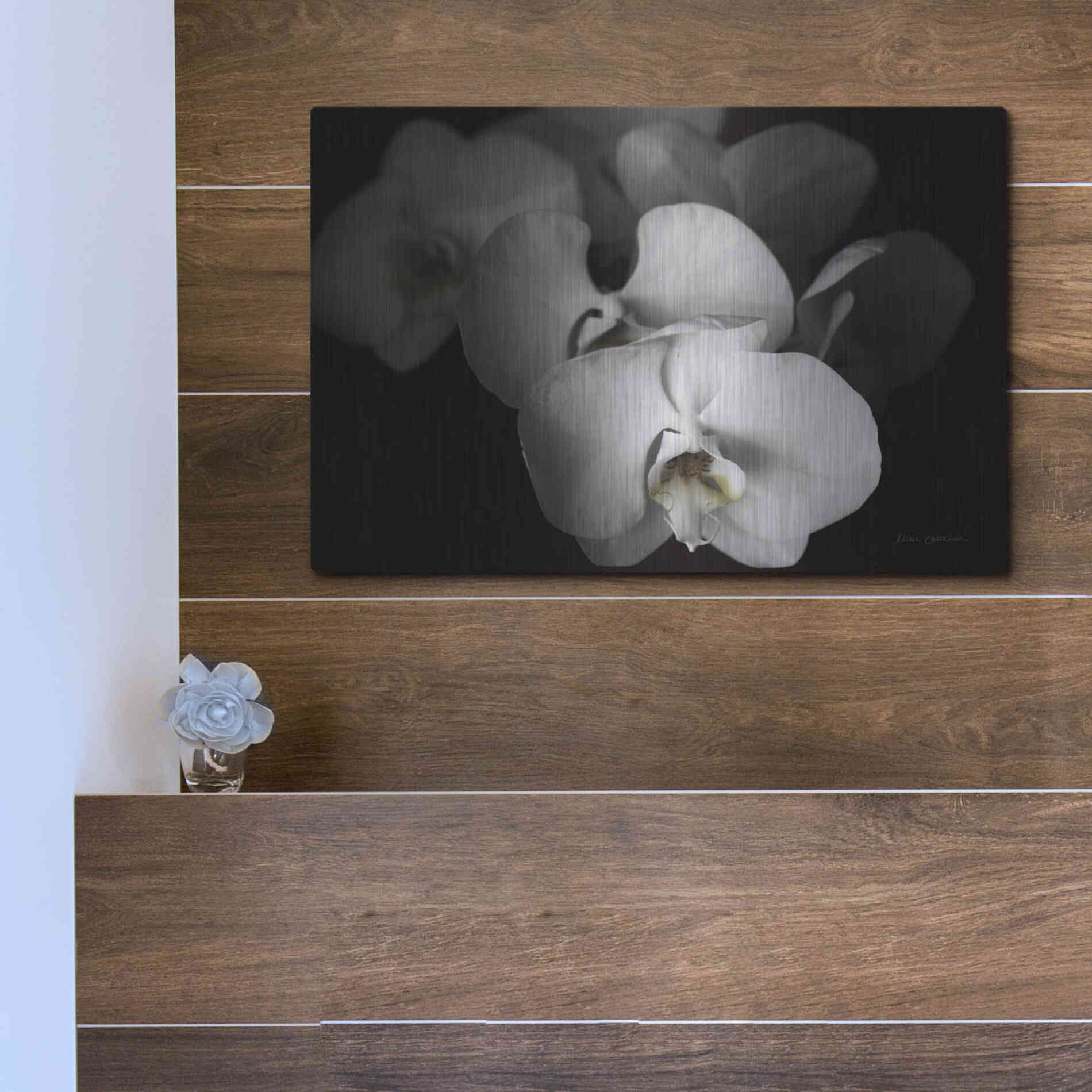 Luxe Metal Art 'White Orchid I' by Elise Catterall, Metal Wall Art,16x12