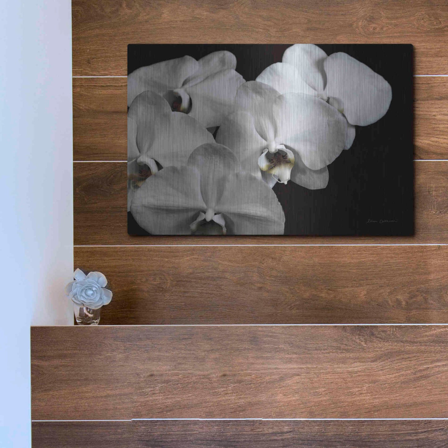 Luxe Metal Art 'White Orchid II' by Elise Catterall, Metal Wall Art,16x12