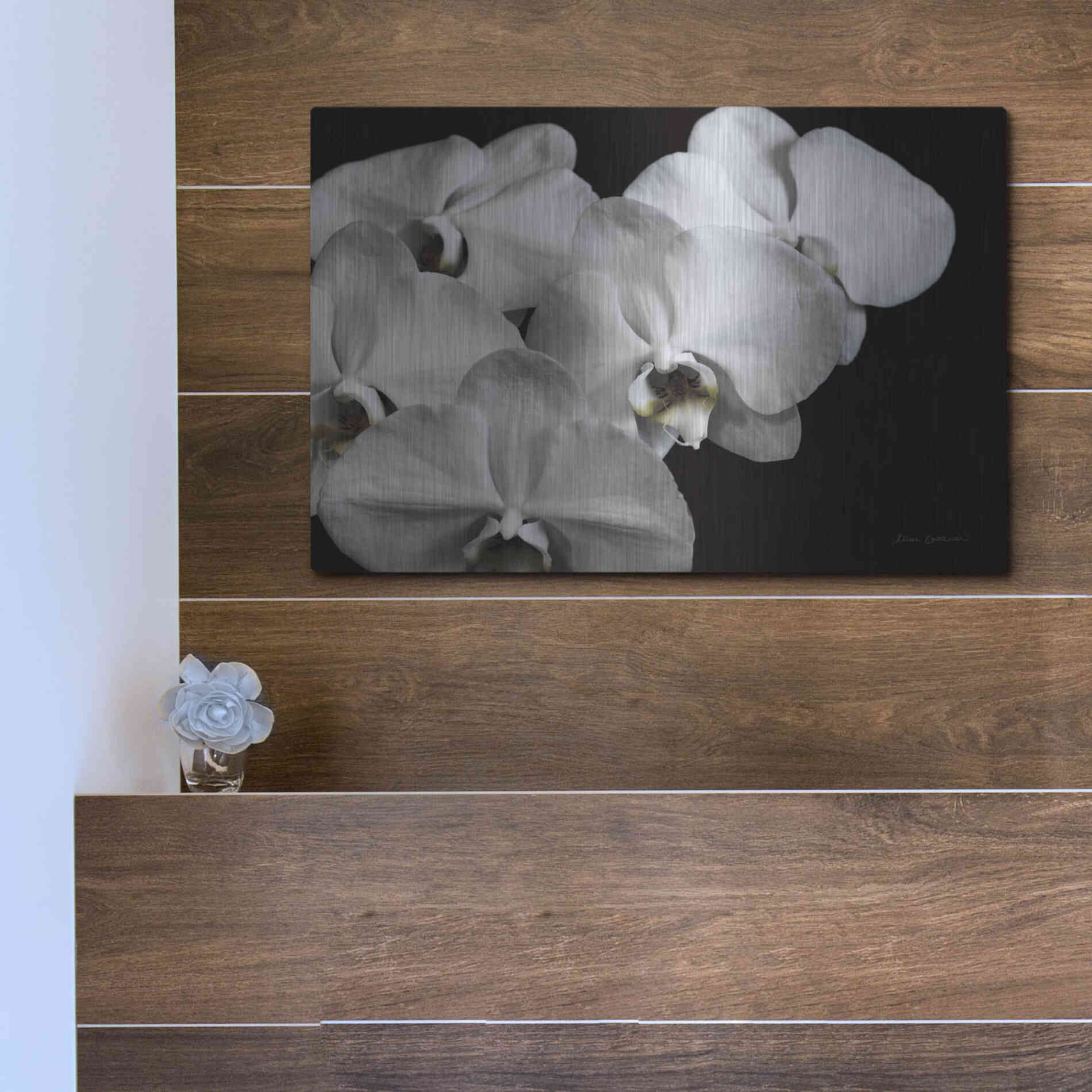 Luxe Metal Art 'White Orchid II' by Elise Catterall, Metal Wall Art,16x12