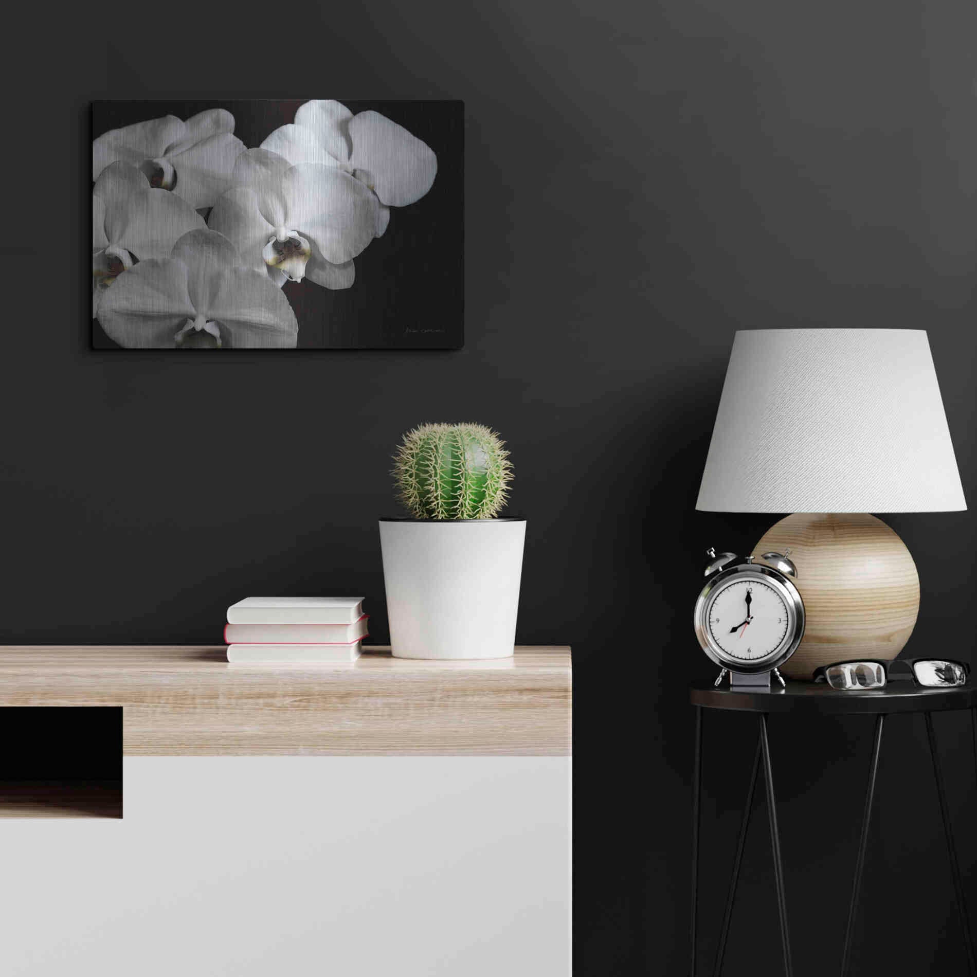 Luxe Metal Art 'White Orchid II' by Elise Catterall, Metal Wall Art,24x16