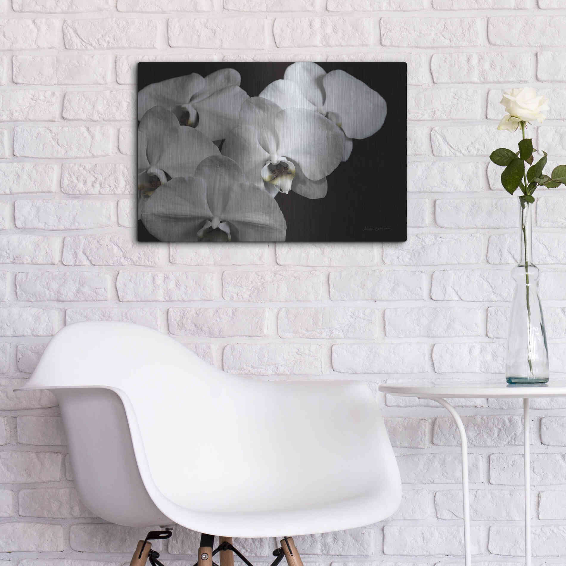 Luxe Metal Art 'White Orchid II' by Elise Catterall, Metal Wall Art,24x16