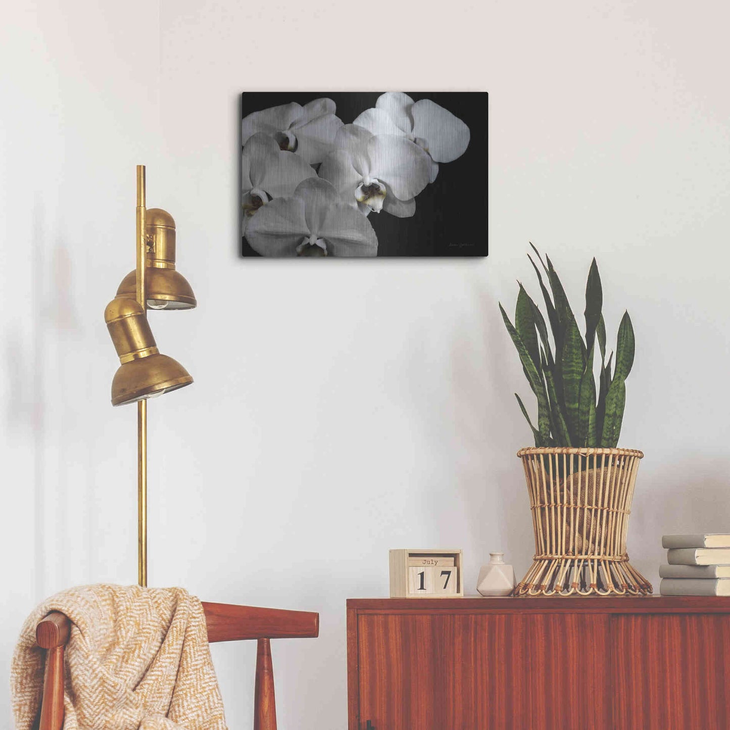 Luxe Metal Art 'White Orchid II' by Elise Catterall, Metal Wall Art,24x16