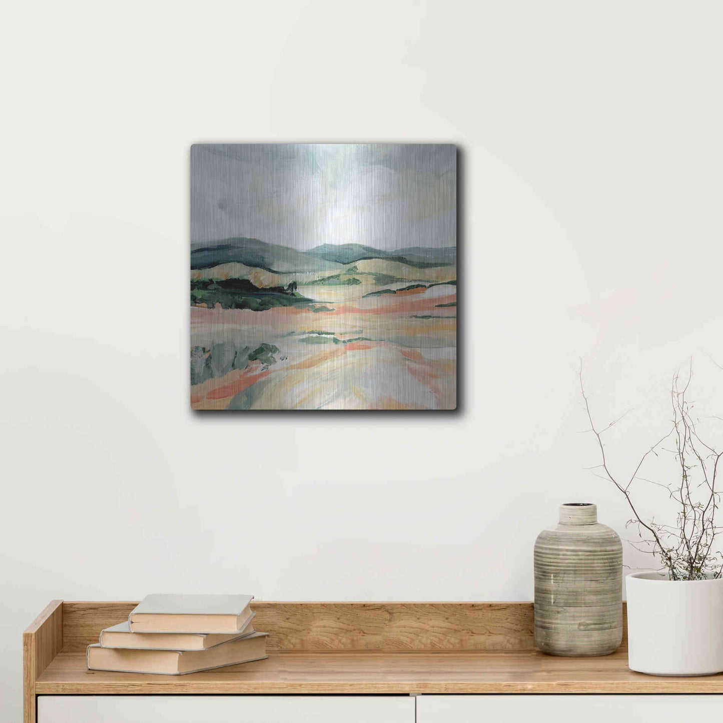 Luxe Metal Art 'Vermillion Landscape I' by Katrina Pete, Metal Wall Art,12x12