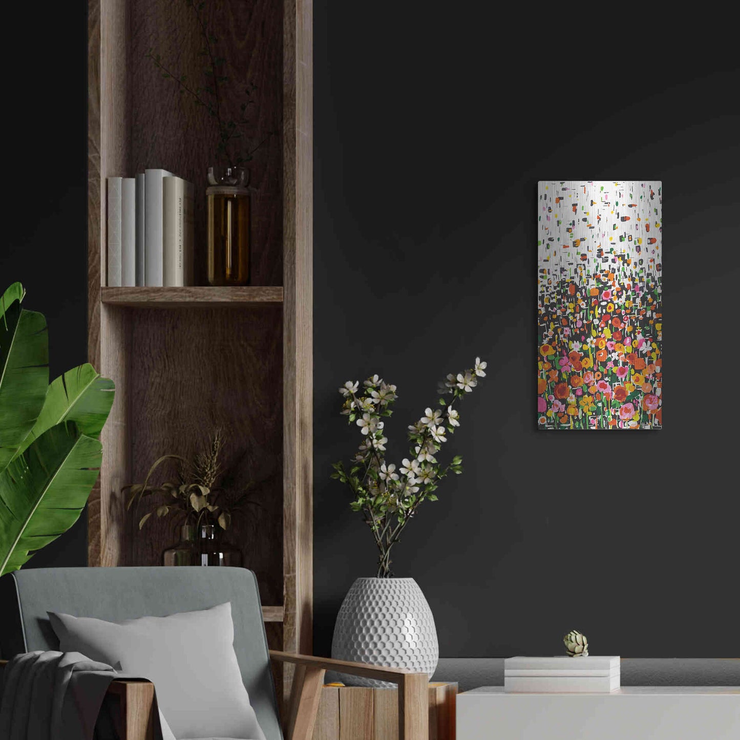 Luxe Metal Art 'Flower Shower' by Wild Apple Portfolio, Metal Wall Art,12x24