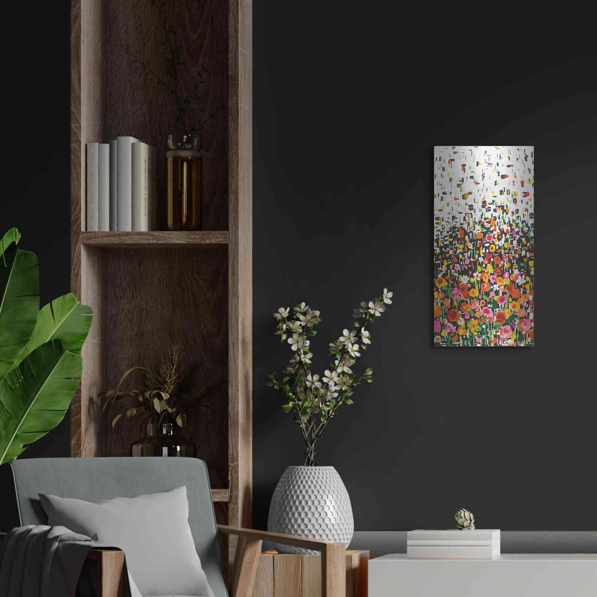 Luxe Metal Art 'Flower Shower' by Wild Apple Portfolio, Metal Wall Art,12x24