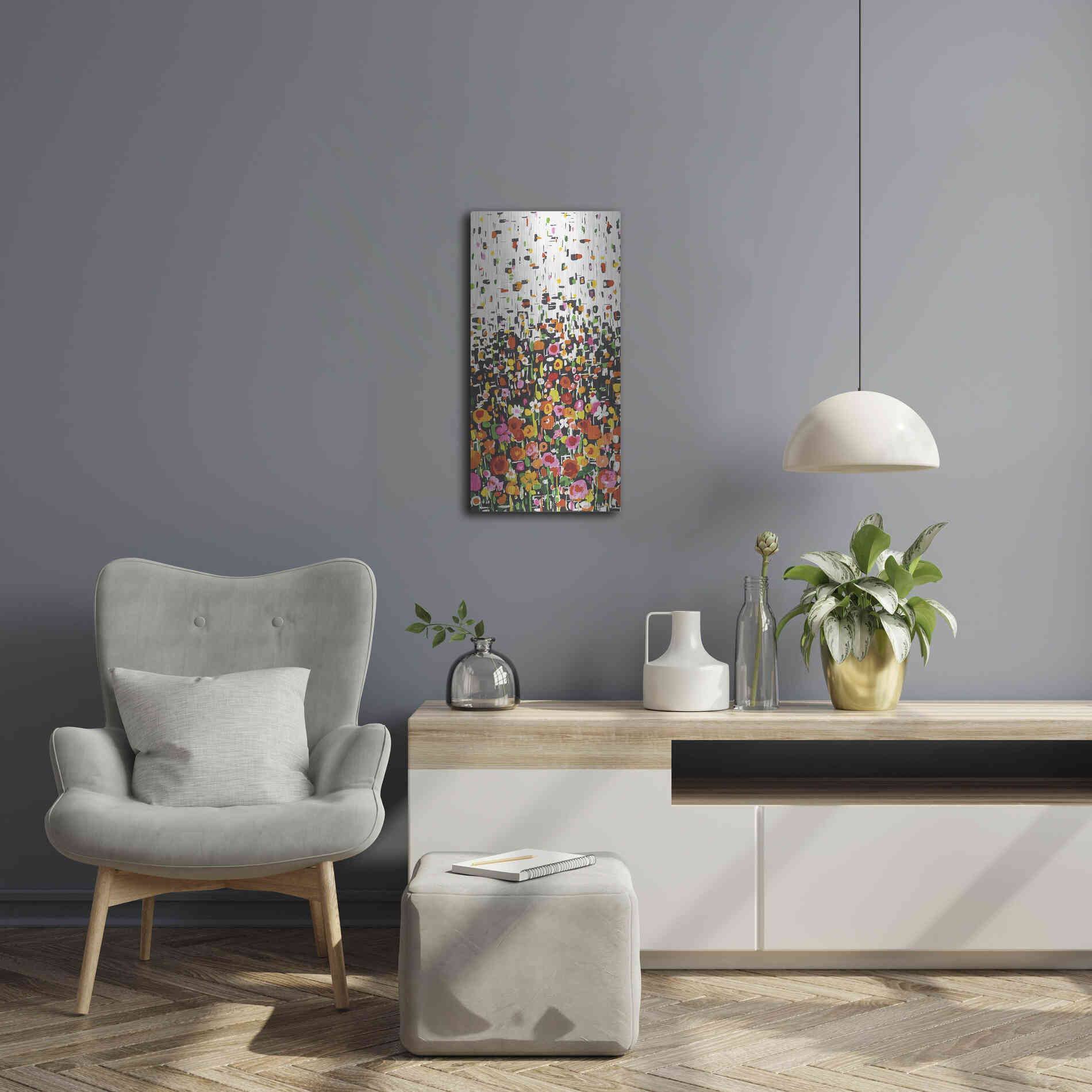 Luxe Metal Art 'Flower Shower' by Wild Apple Portfolio, Metal Wall Art,12x24