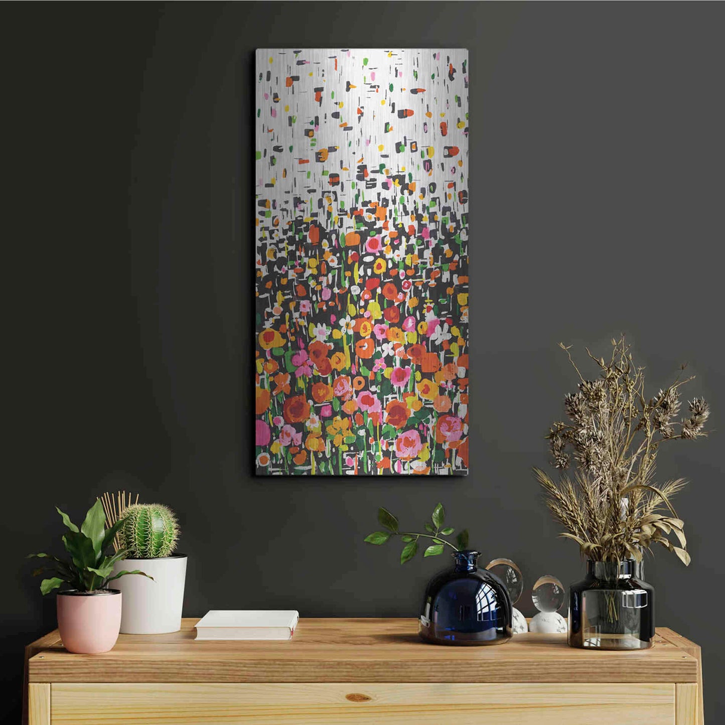 Luxe Metal Art 'Flower Shower' by Wild Apple Portfolio, Metal Wall Art,12x24