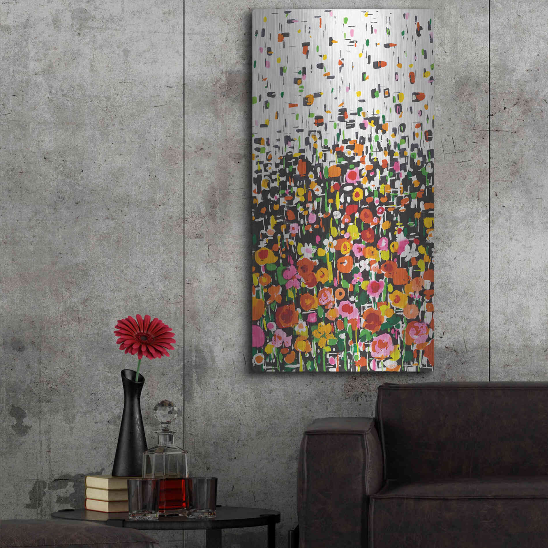 Luxe Metal Art 'Flower Shower' by Wild Apple Portfolio, Metal Wall Art,24x48