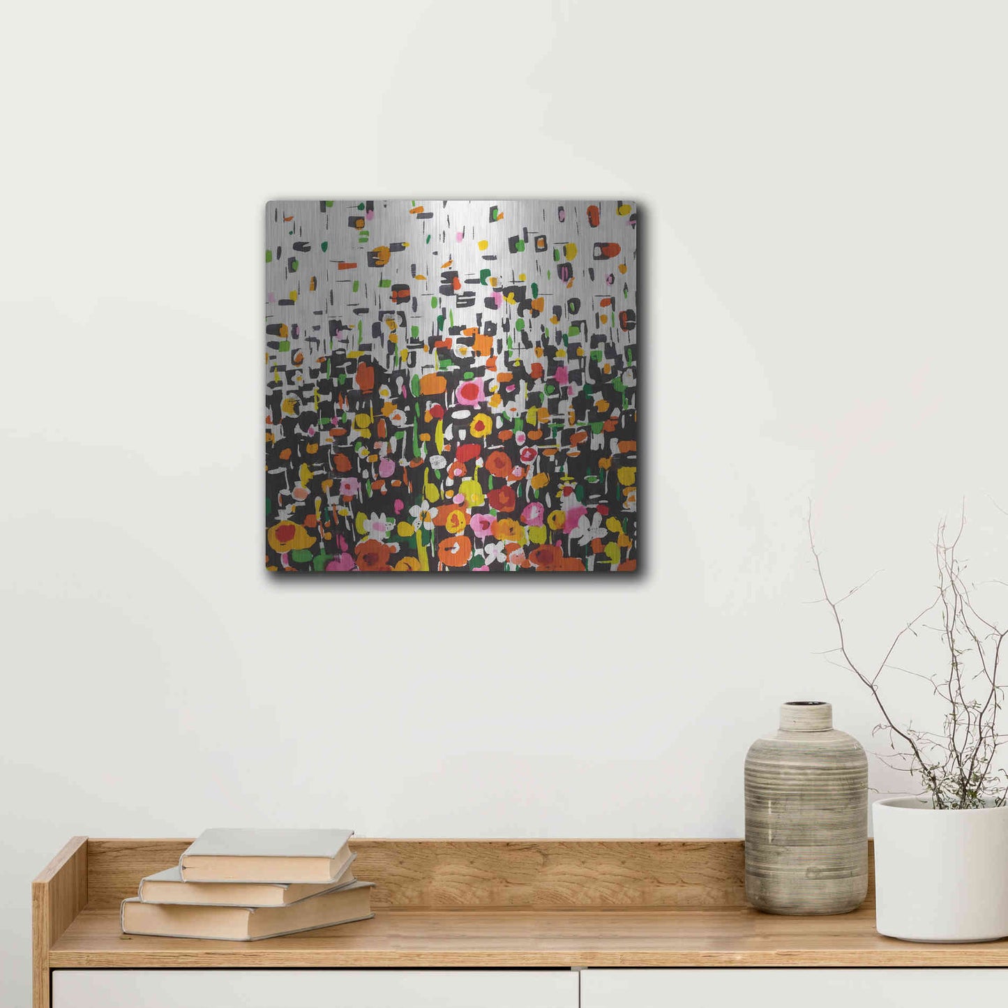 Luxe Metal Art 'Flower Shower Crop' by Wild Apple Portfolio, Metal Wall Art,12x12