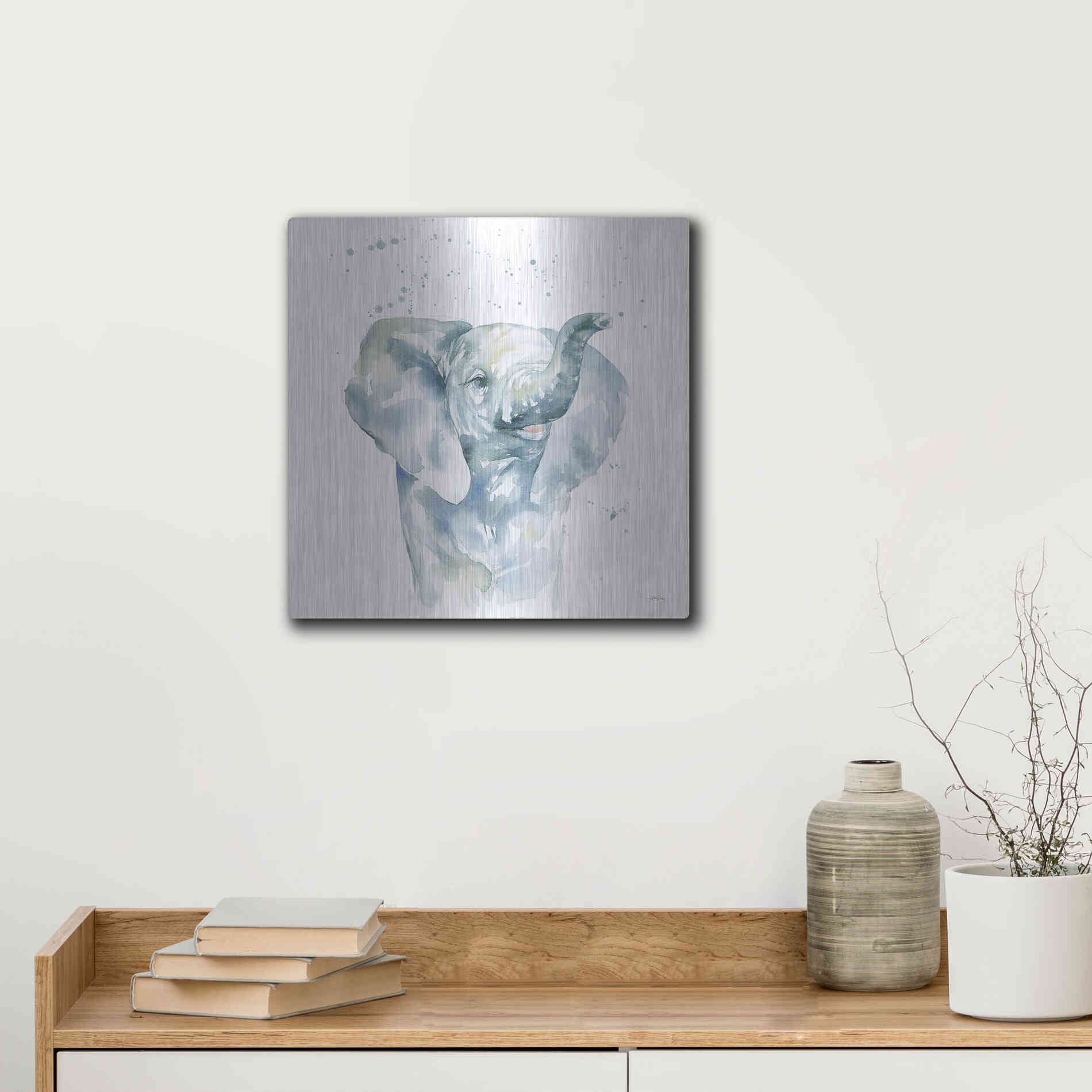 Luxe Metal Art 'Baby Elephant' by Katrina Pete, Metal Wall Art,12x12