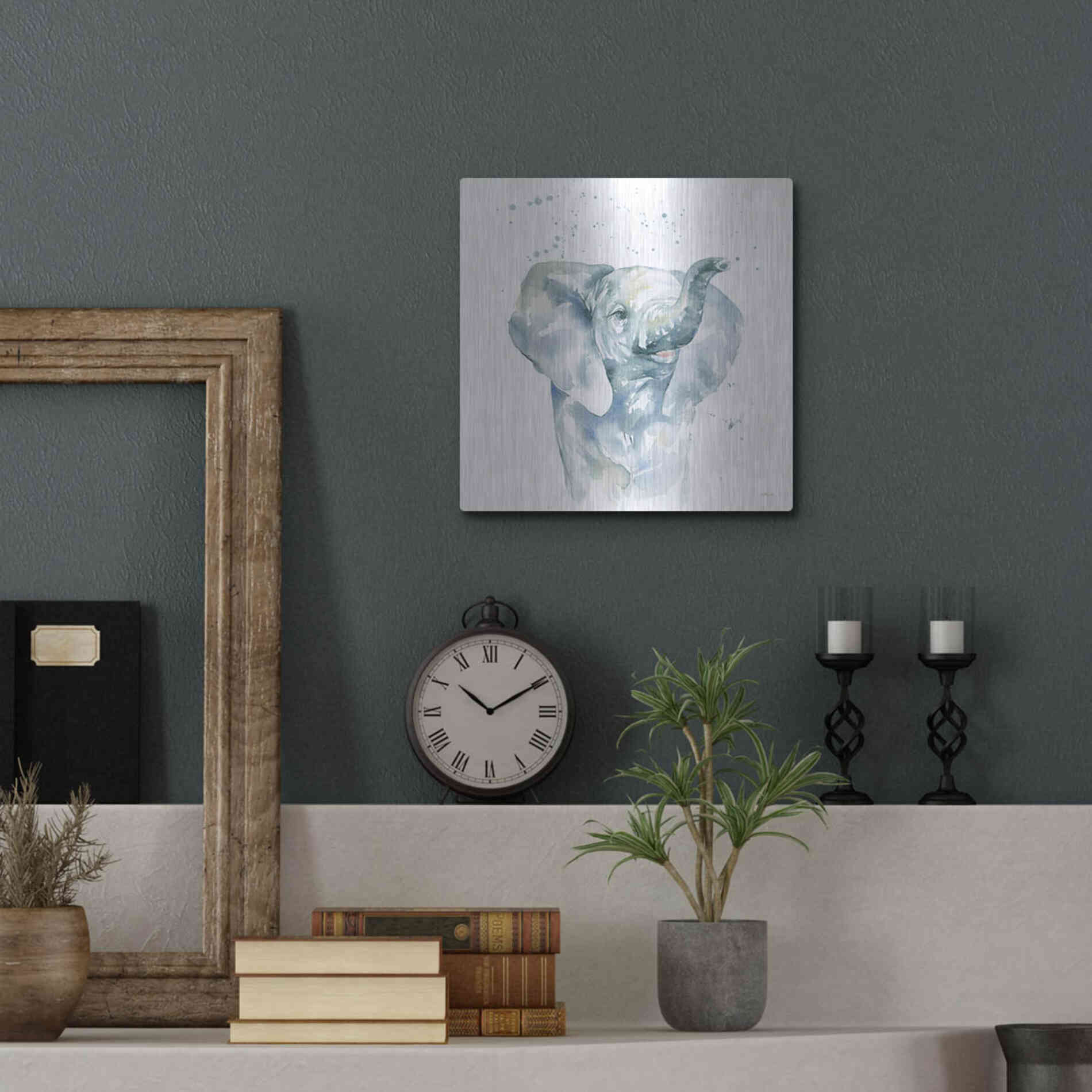 Luxe Metal Art 'Baby Elephant' by Katrina Pete, Metal Wall Art,12x12