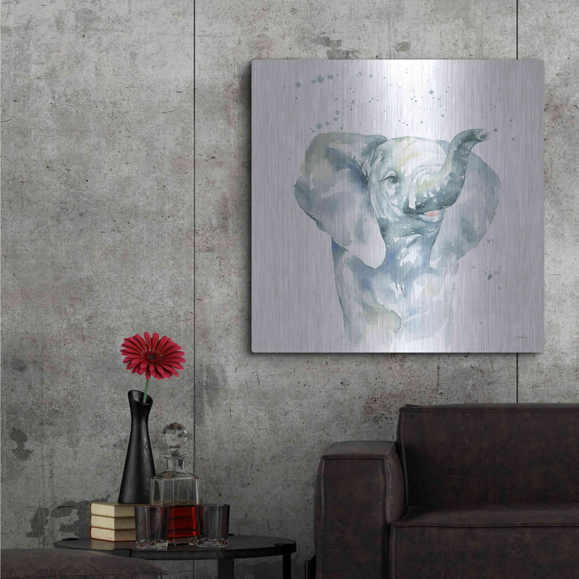 Luxe Metal Art 'Baby Elephant' by Katrina Pete, Metal Wall Art,36x36