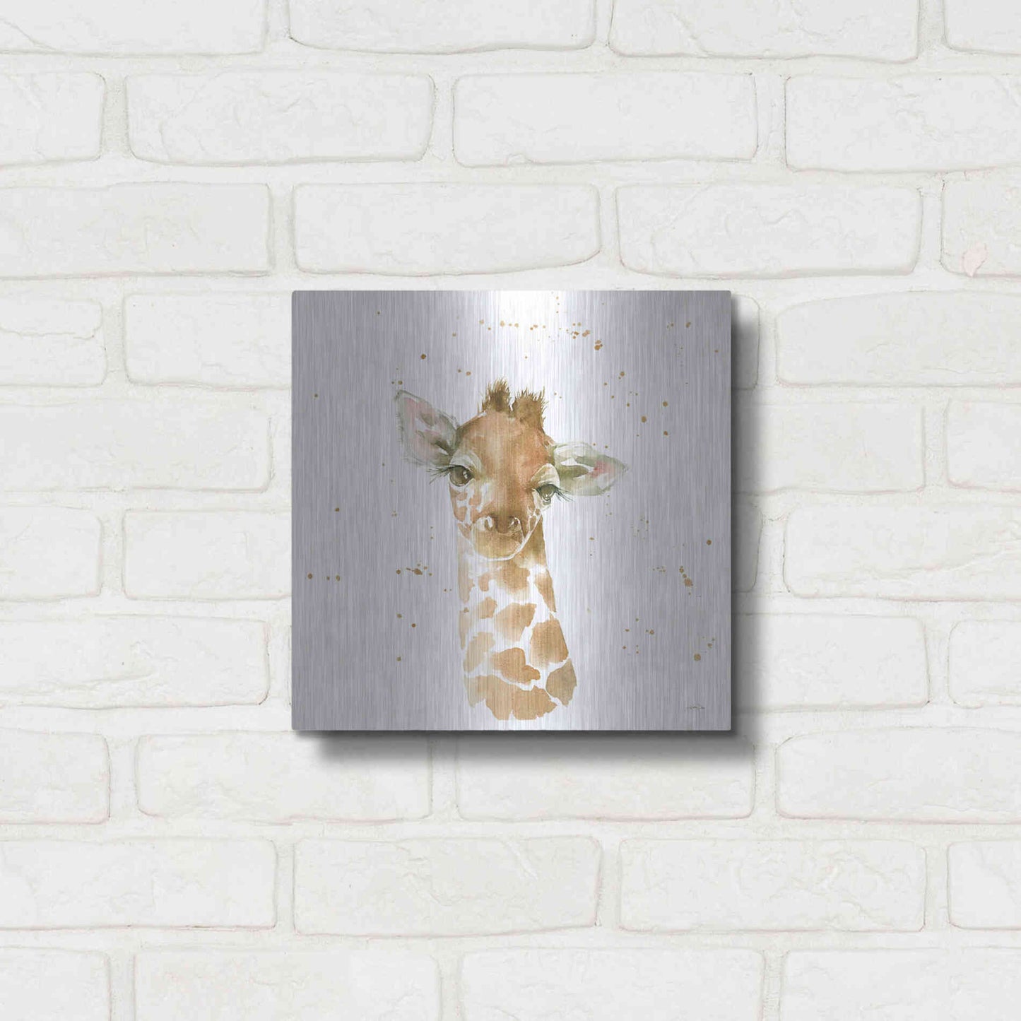 Luxe Metal Art 'Baby Giraffe' by Katrina Pete, Metal Wall Art,12x12