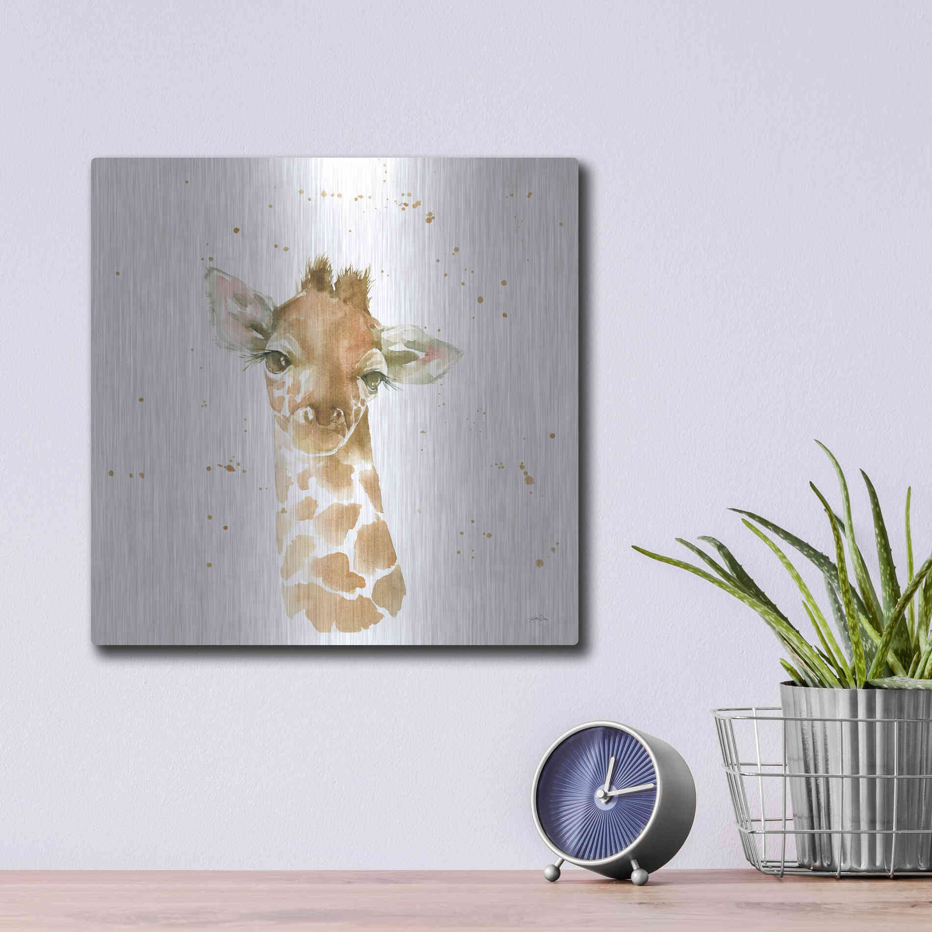 Luxe Metal Art 'Baby Giraffe' by Katrina Pete, Metal Wall Art,12x12