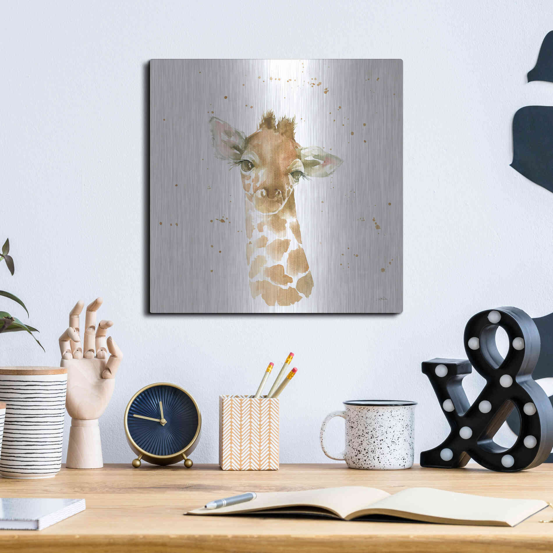 Luxe Metal Art 'Baby Giraffe' by Katrina Pete, Metal Wall Art,12x12