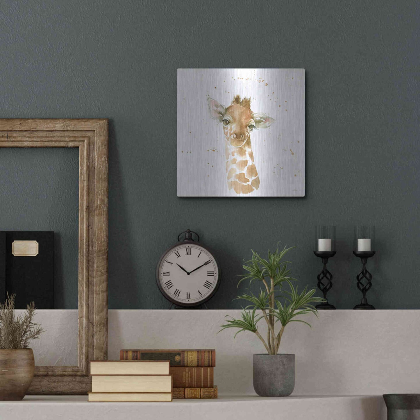 Luxe Metal Art 'Baby Giraffe' by Katrina Pete, Metal Wall Art,12x12