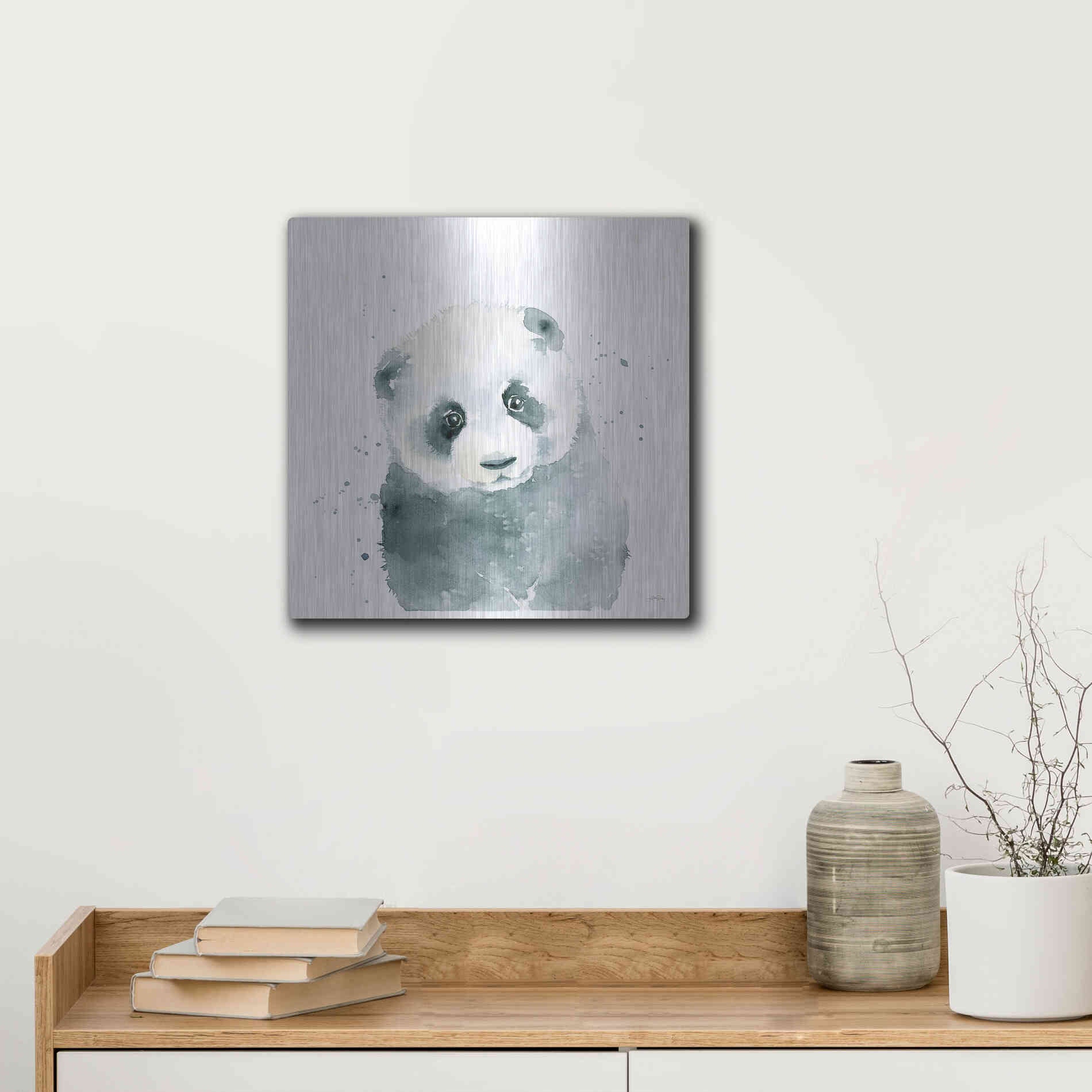 Luxe Metal Art 'Panda Cub' by Katrina Pete, Metal Wall Art,12x12