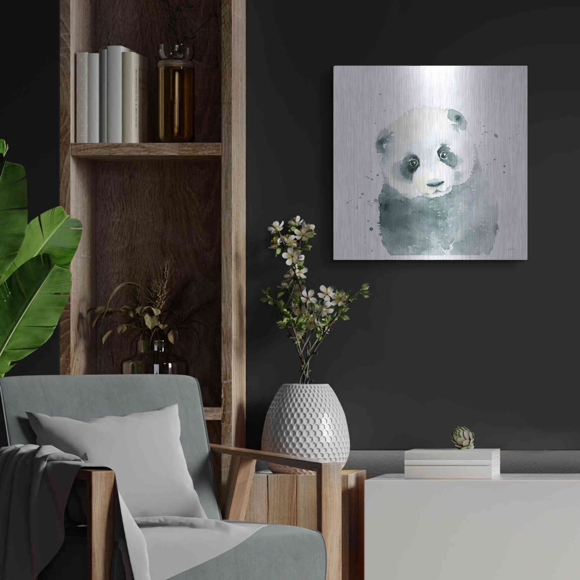 Luxe Metal Art 'Panda Cub' by Katrina Pete, Metal Wall Art,24x24