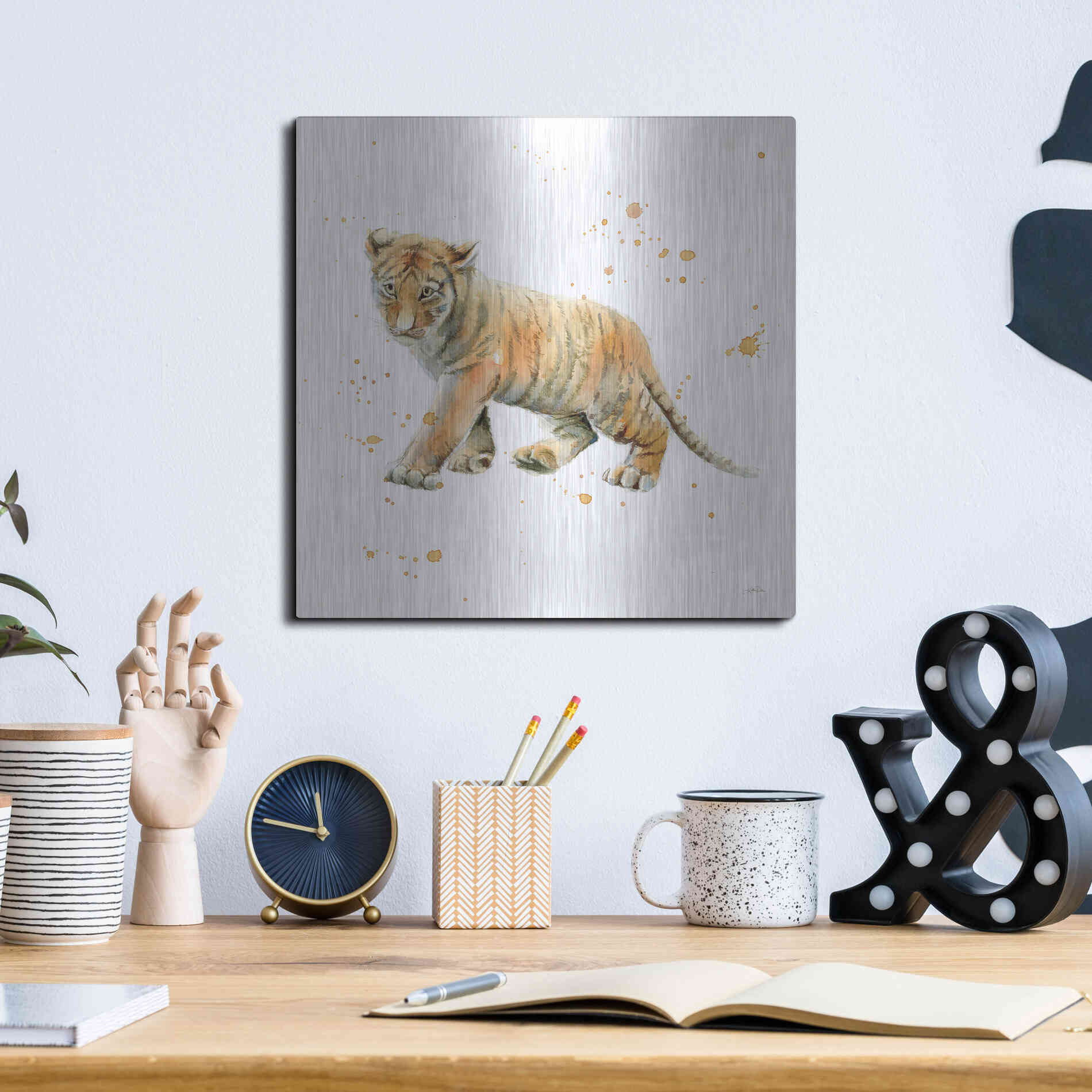 Luxe Metal Art 'Tiger Cub' by Katrina Pete, Metal Wall Art,12x12