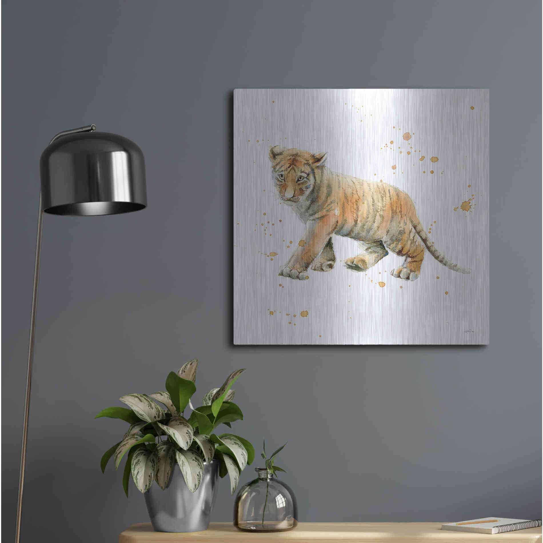 Luxe Metal Art 'Tiger Cub' by Katrina Pete, Metal Wall Art,24x24