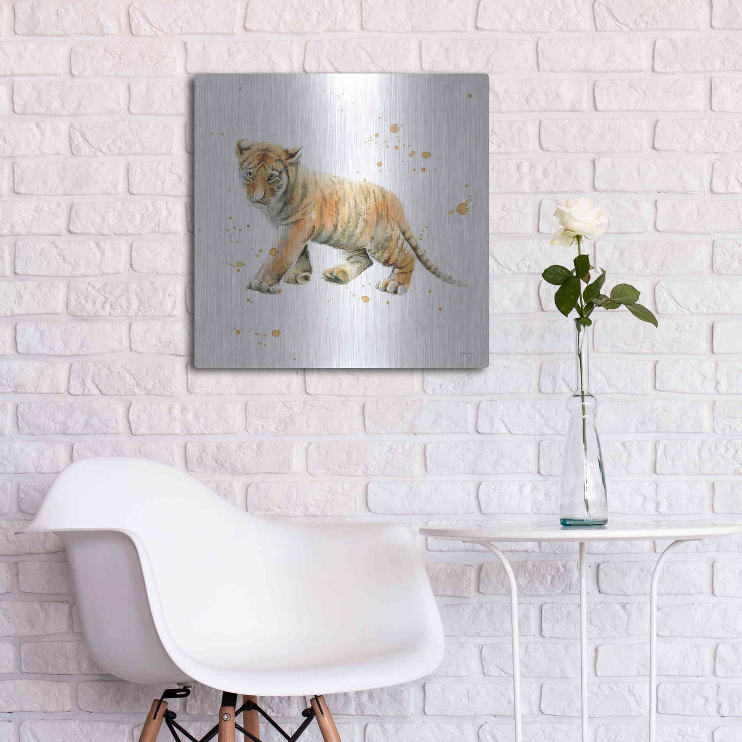 Luxe Metal Art 'Tiger Cub' by Katrina Pete, Metal Wall Art,24x24