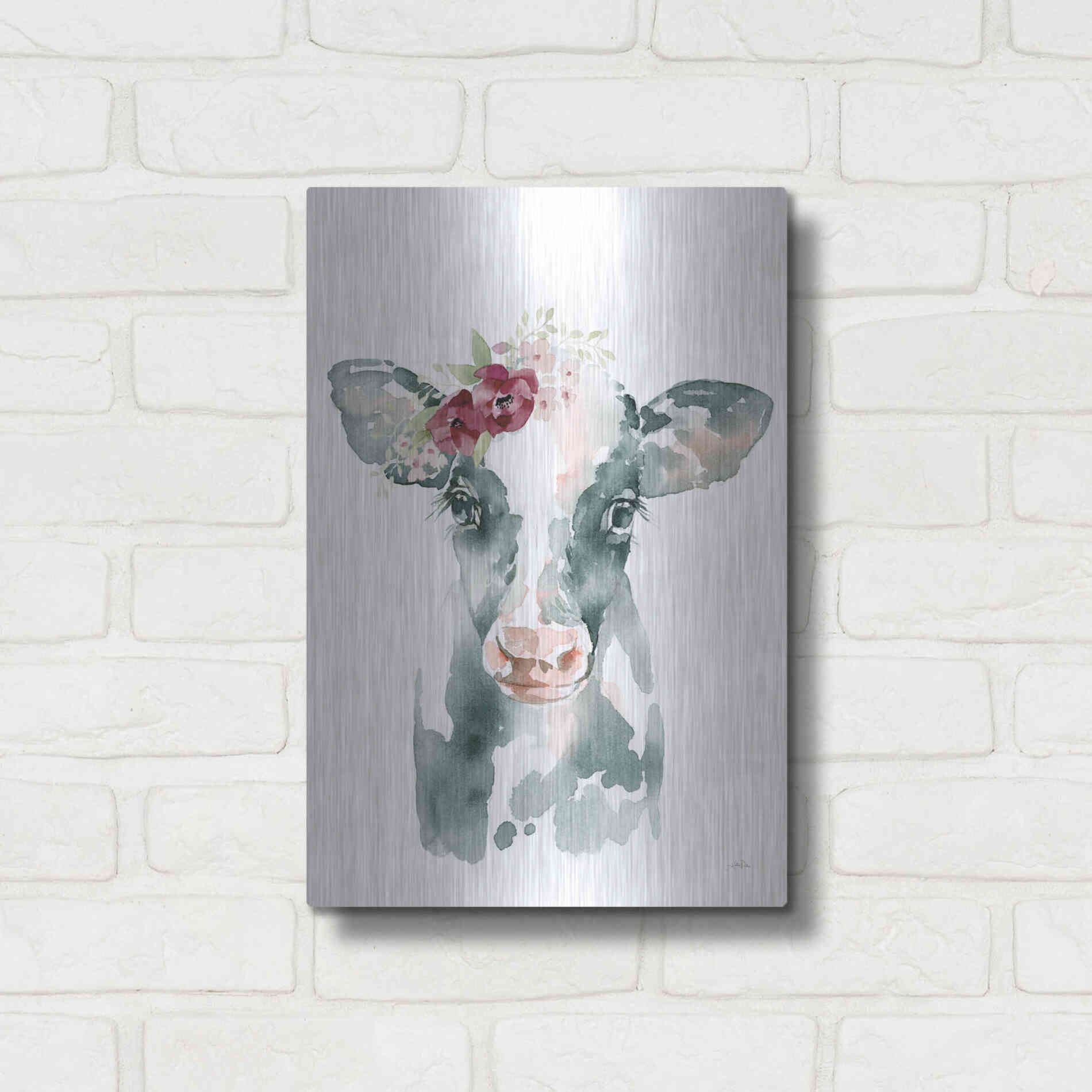 Luxe Metal Art 'Floral Cow' by Katrina Pete, Metal Wall Art,12x16