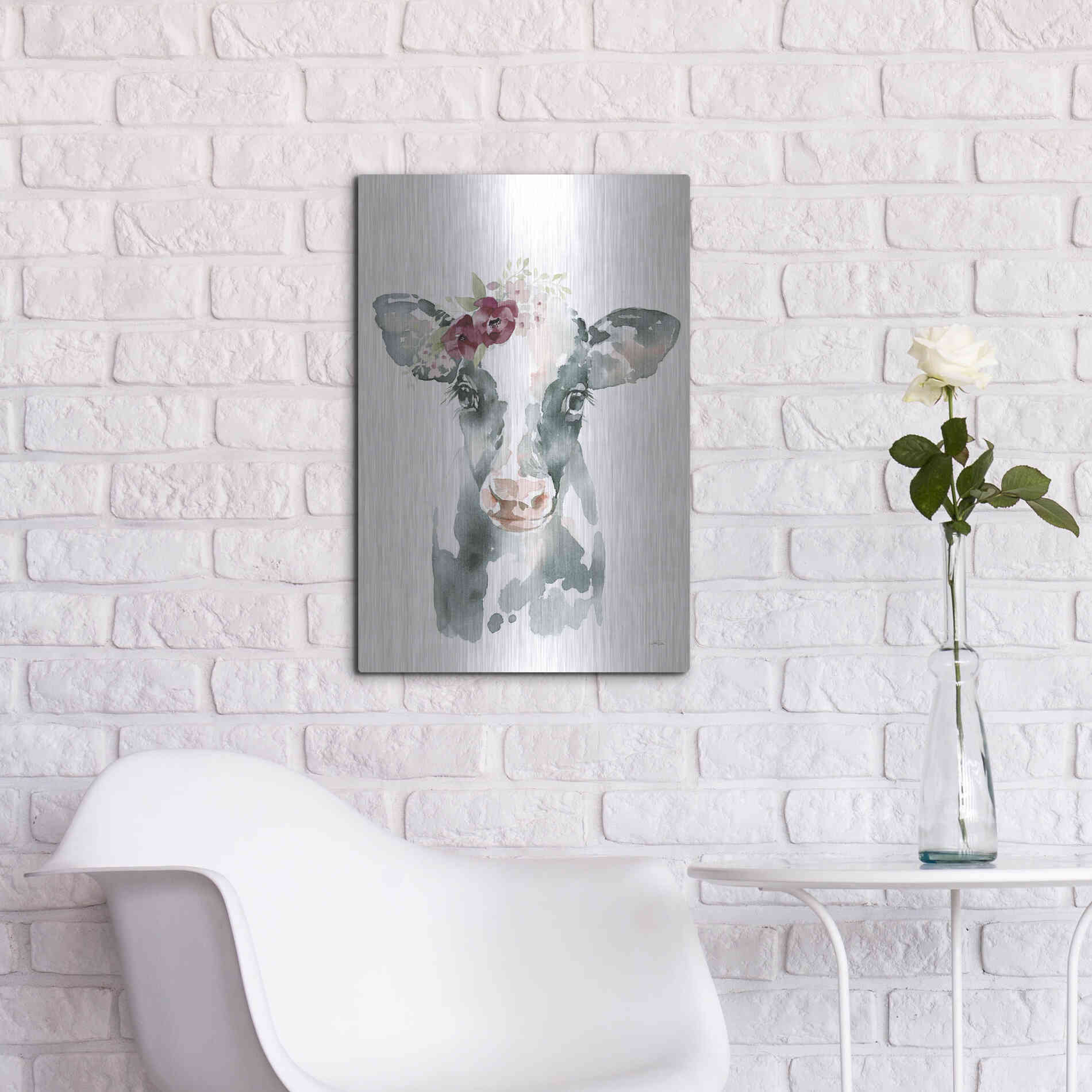 Luxe Metal Art 'Floral Cow' by Katrina Pete, Metal Wall Art,16x24