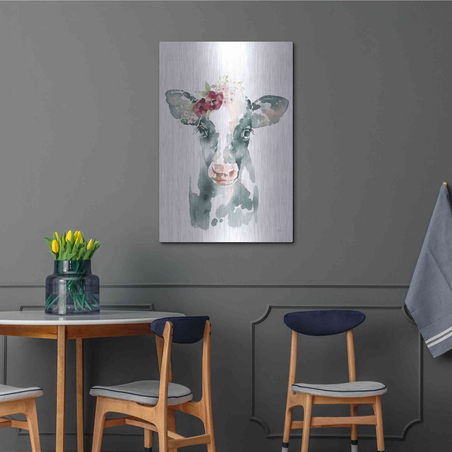 Luxe Metal Art 'Floral Cow' by Katrina Pete, Metal Wall Art,24x36
