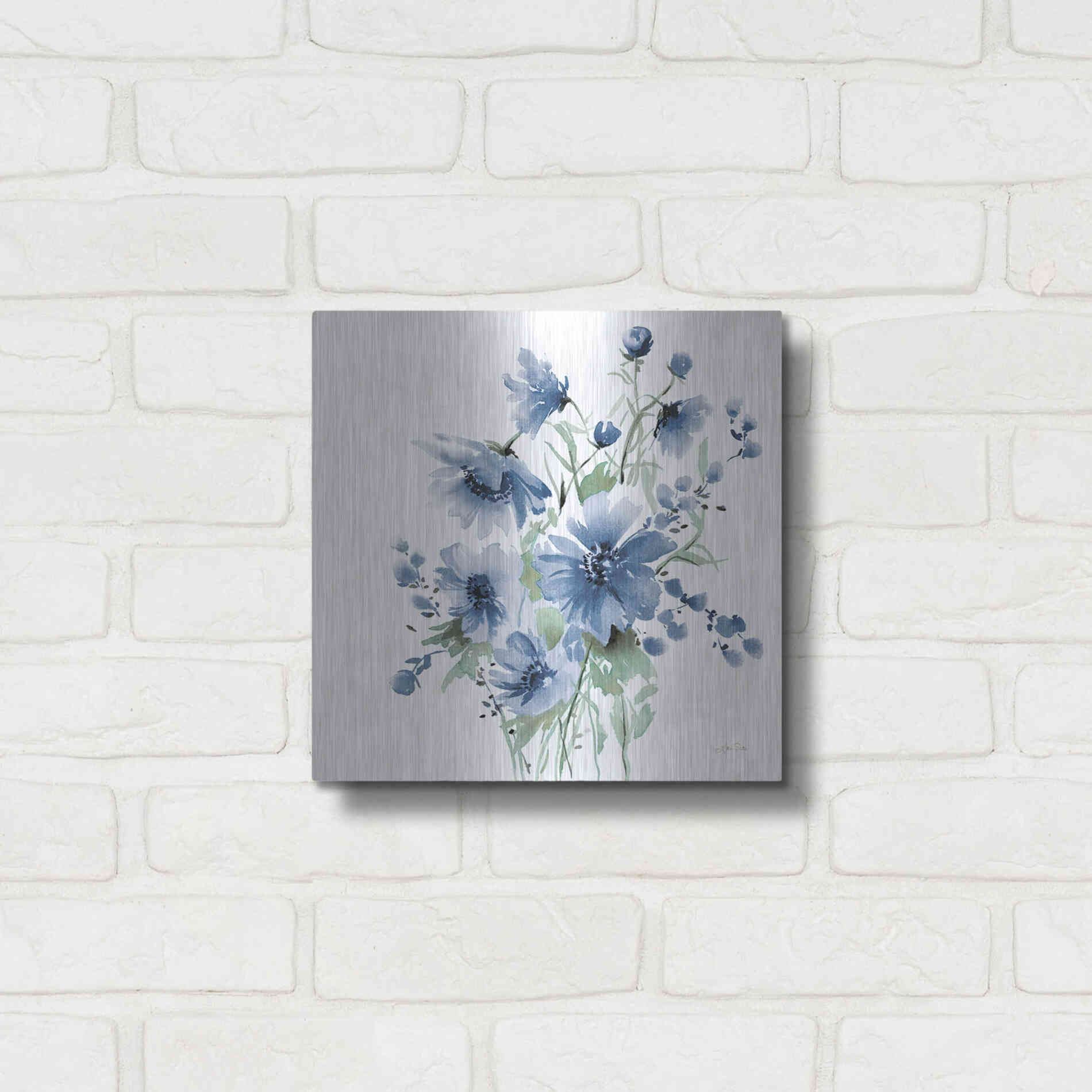 Luxe Metal Art 'Secret Garden Bouquet I Blue' by Katrina Pete, Metal Wall Art,12x12