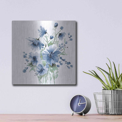 Luxe Metal Art 'Secret Garden Bouquet I Blue' by Katrina Pete, Metal Wall Art,12x12