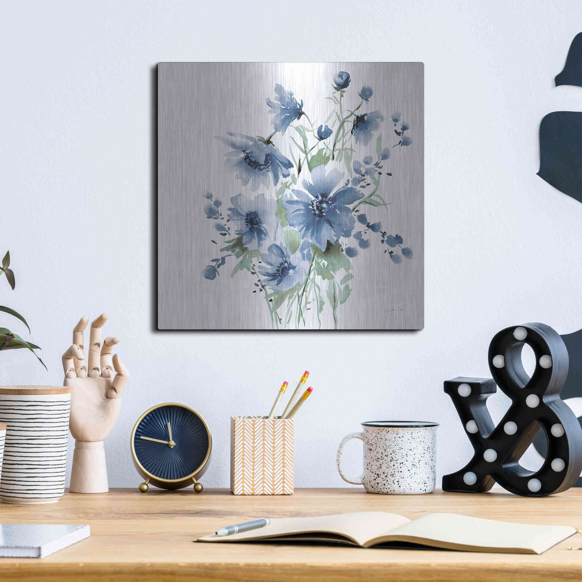 Luxe Metal Art 'Secret Garden Bouquet I Blue' by Katrina Pete, Metal Wall Art,12x12