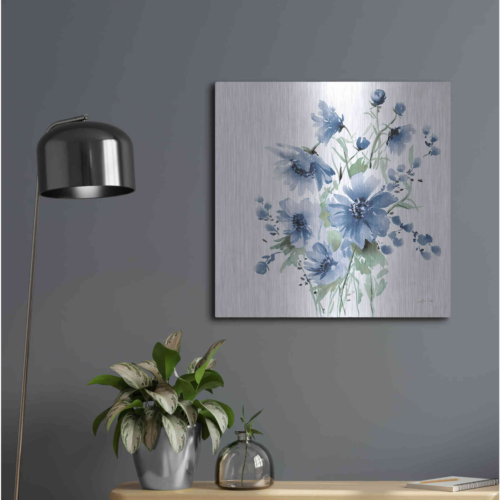 Luxe Metal Art 'Secret Garden Bouquet I Blue' by Katrina Pete, Metal Wall Art,24x24