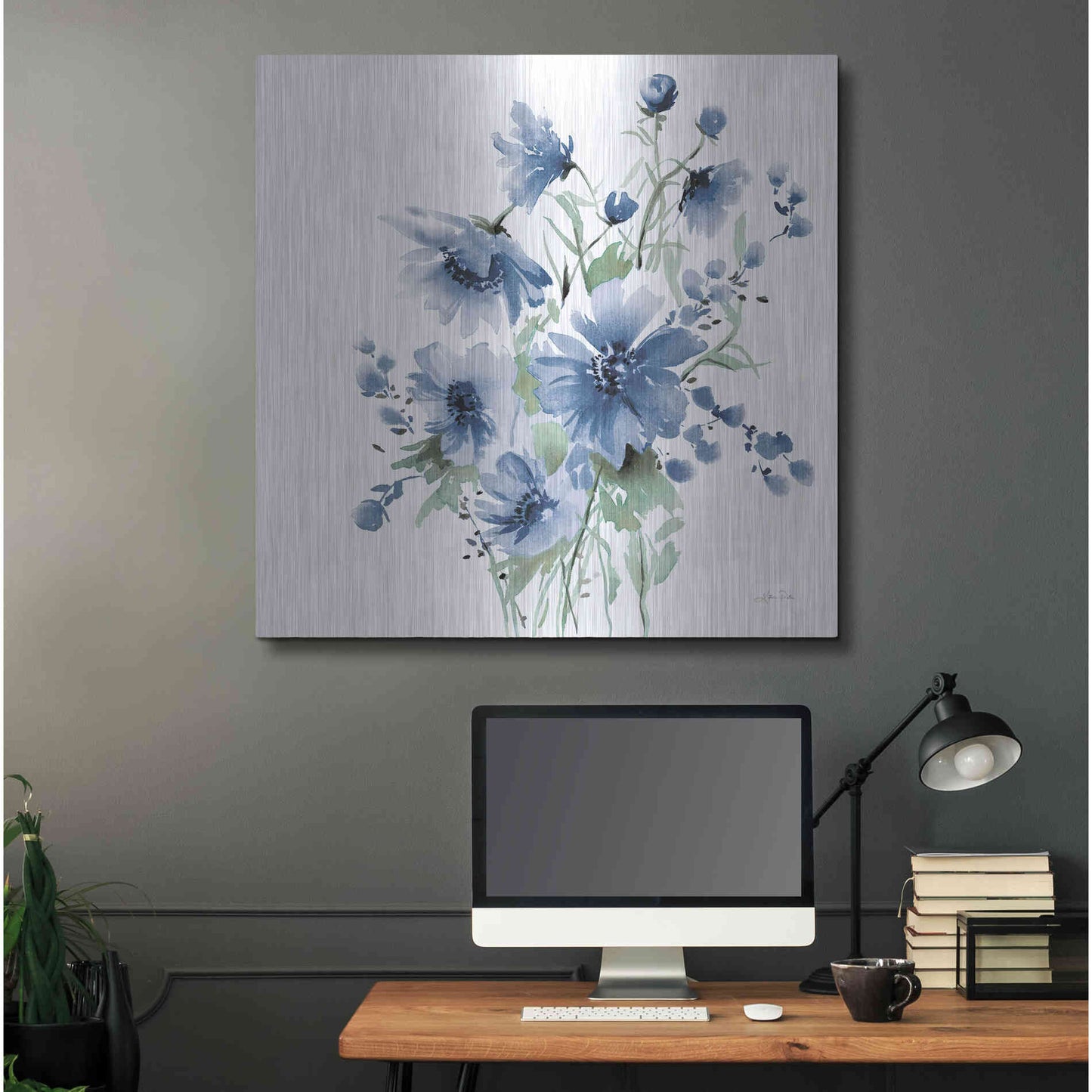 Luxe Metal Art 'Secret Garden Bouquet I Blue' by Katrina Pete, Metal Wall Art,36x36