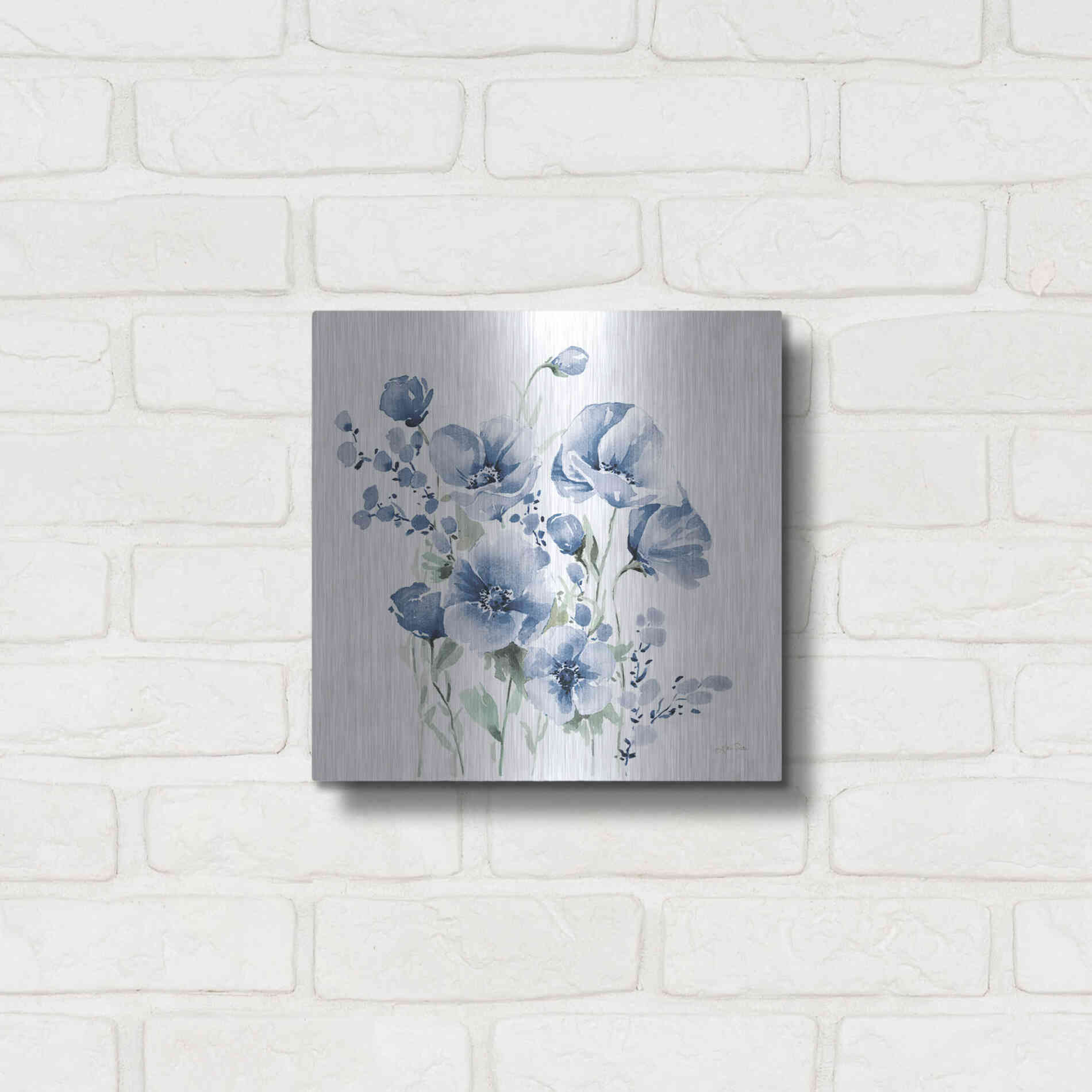 Luxe Metal Art 'Secret Garden Bouquet II Blue' by Katrina Pete, Metal Wall Art,12x12