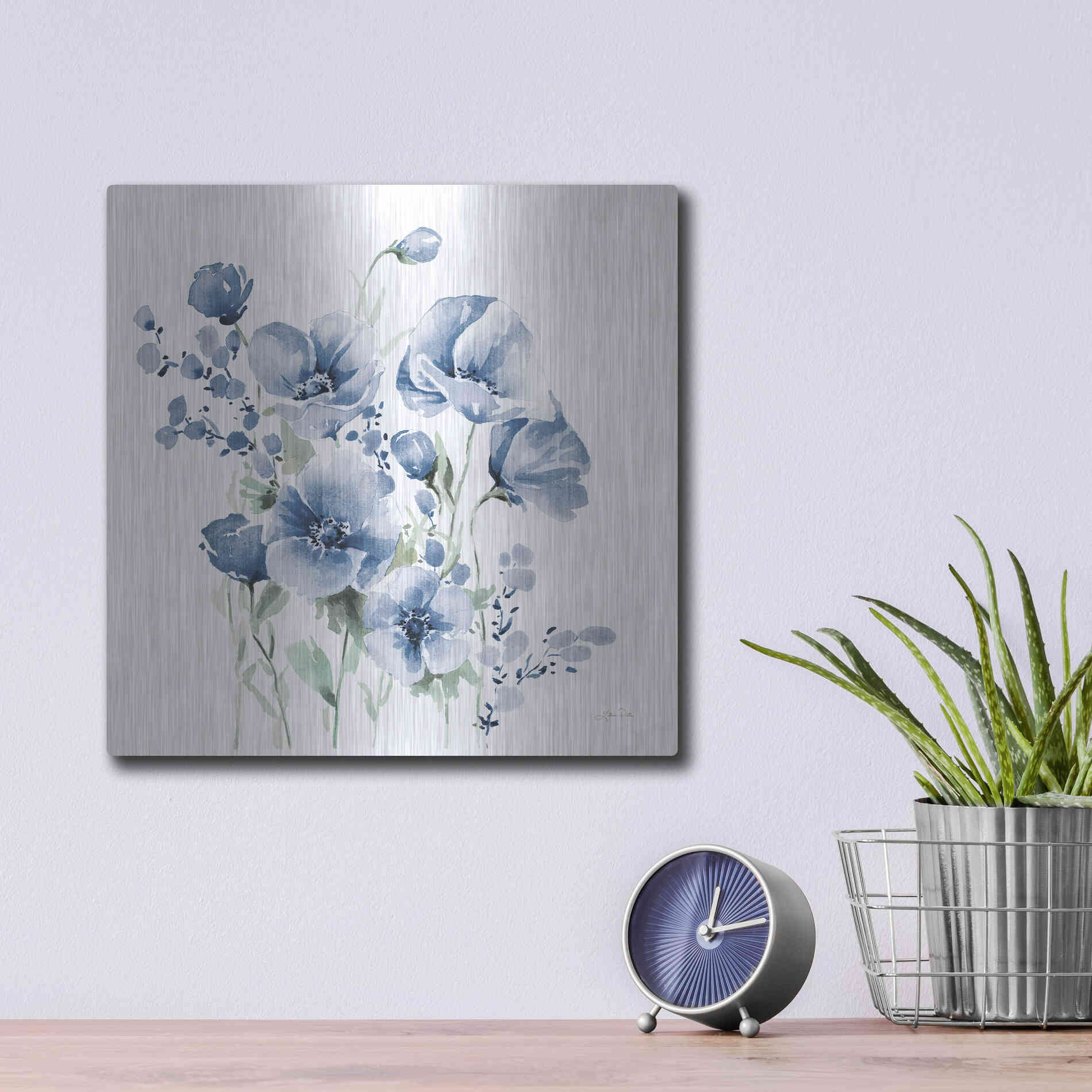 Luxe Metal Art 'Secret Garden Bouquet II Blue' by Katrina Pete, Metal Wall Art,12x12