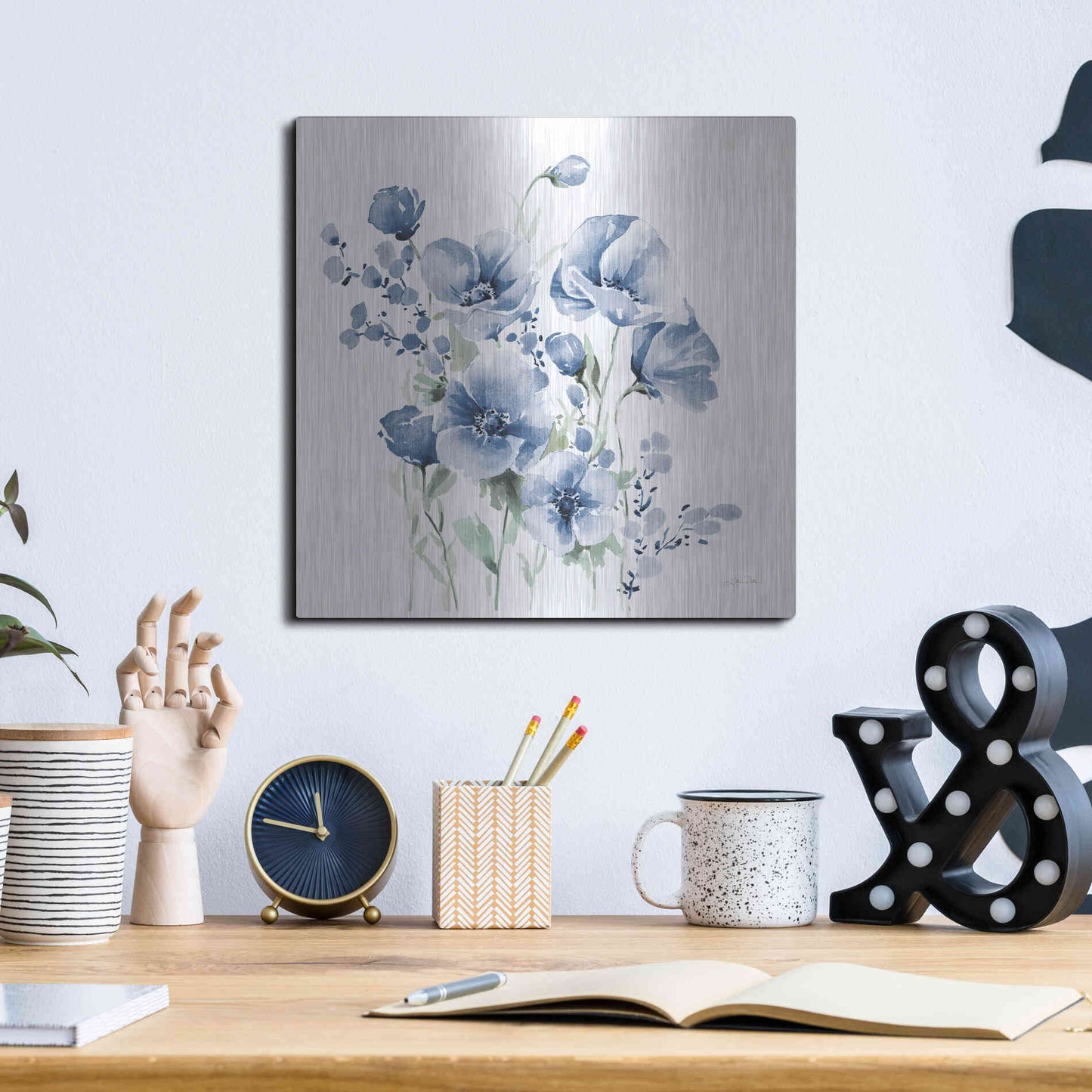 Luxe Metal Art 'Secret Garden Bouquet II Blue' by Katrina Pete, Metal Wall Art,12x12